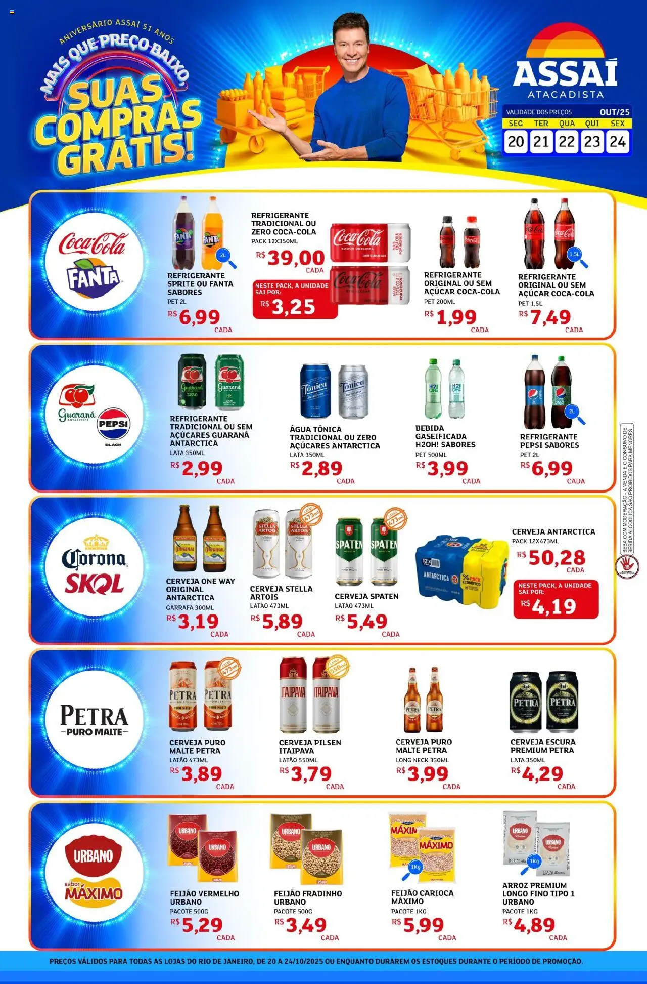 Assaí Atacadista Folheto - válido de 20.10.2025 | Página: 1 | Produtos: Feijão, Guaraná, Água tônica, Açúcar