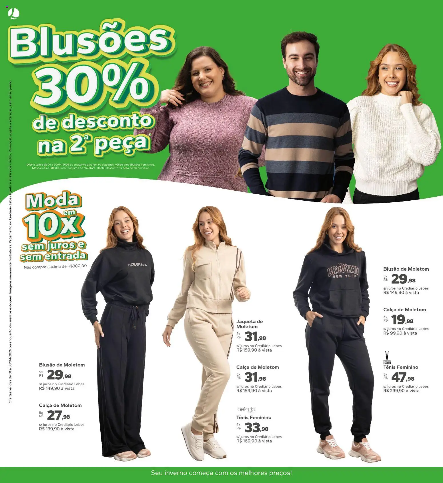 Lebes Folheto - válido de 01.04.2026 | Página: 14 | Produtos: Moletom, Jaqueta, Calça, Tênis