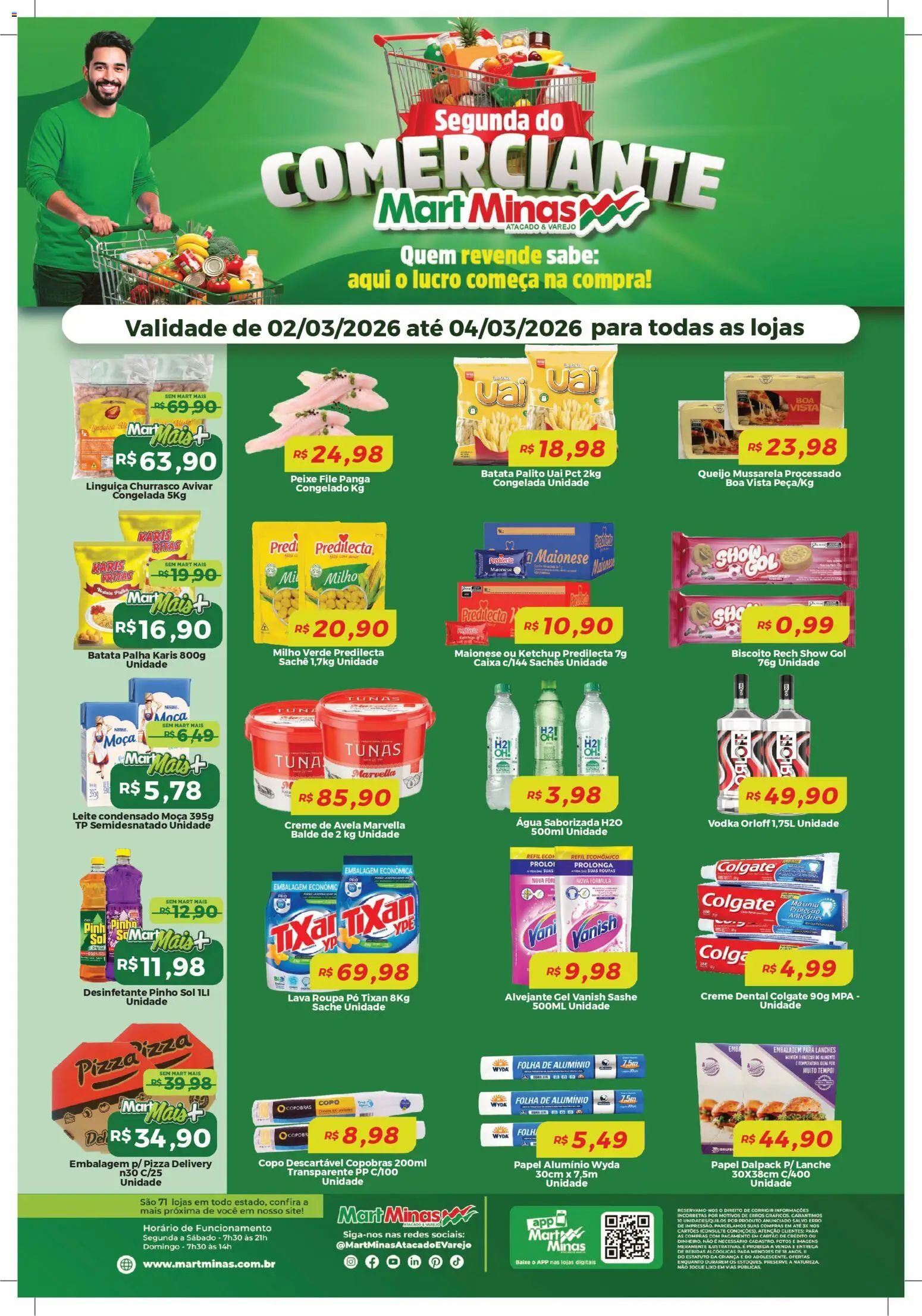 Mart Minas Folheto - válido de 02.03.2026 | Página: 1 | Produtos: Queijo, Roupas, Batata, Desinfetante