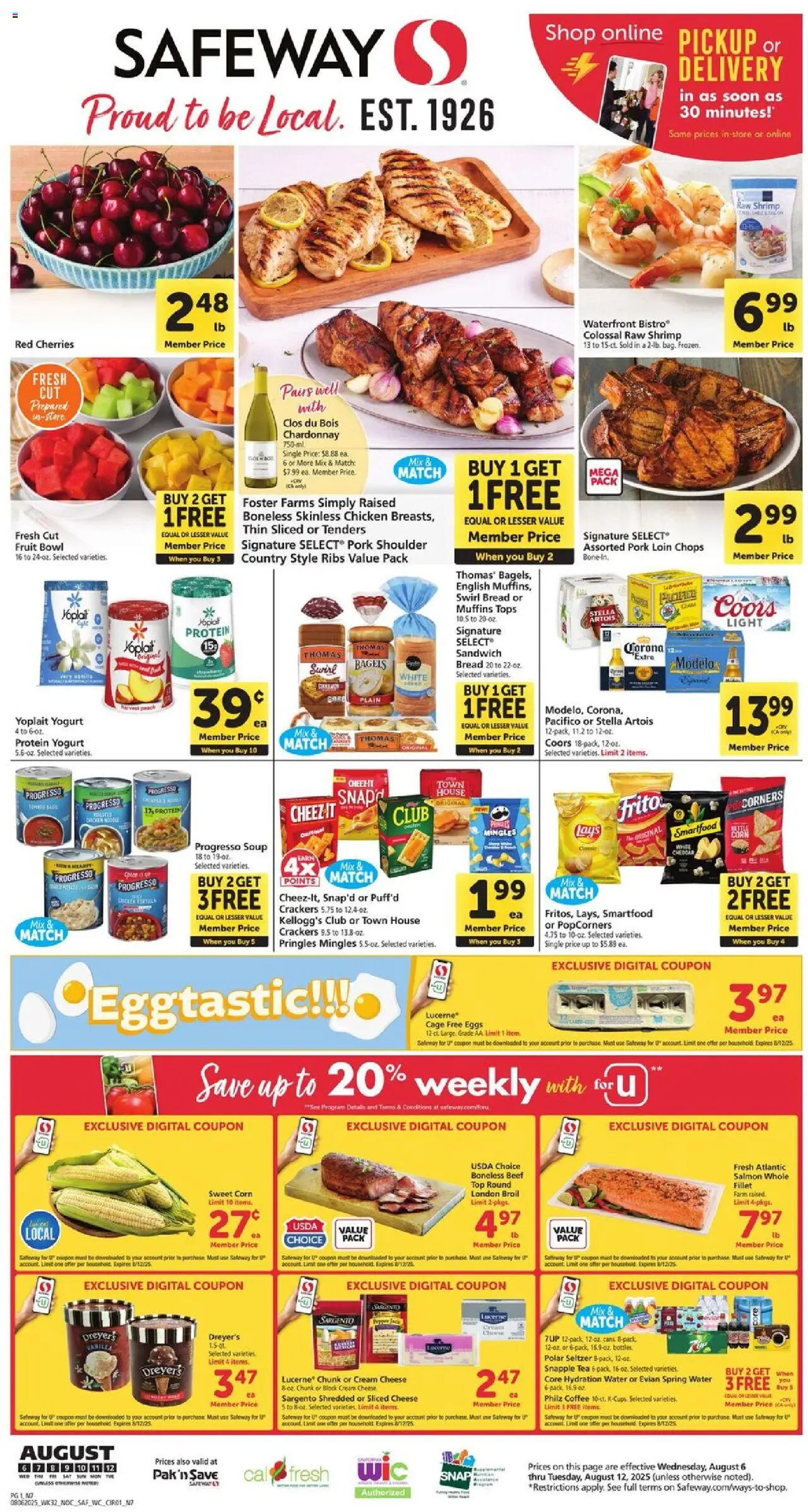 Safeway Weekly Ad - valid from 06.08.2025 | Page: 1 | Products: Cherries, Pork, Beef, Peach