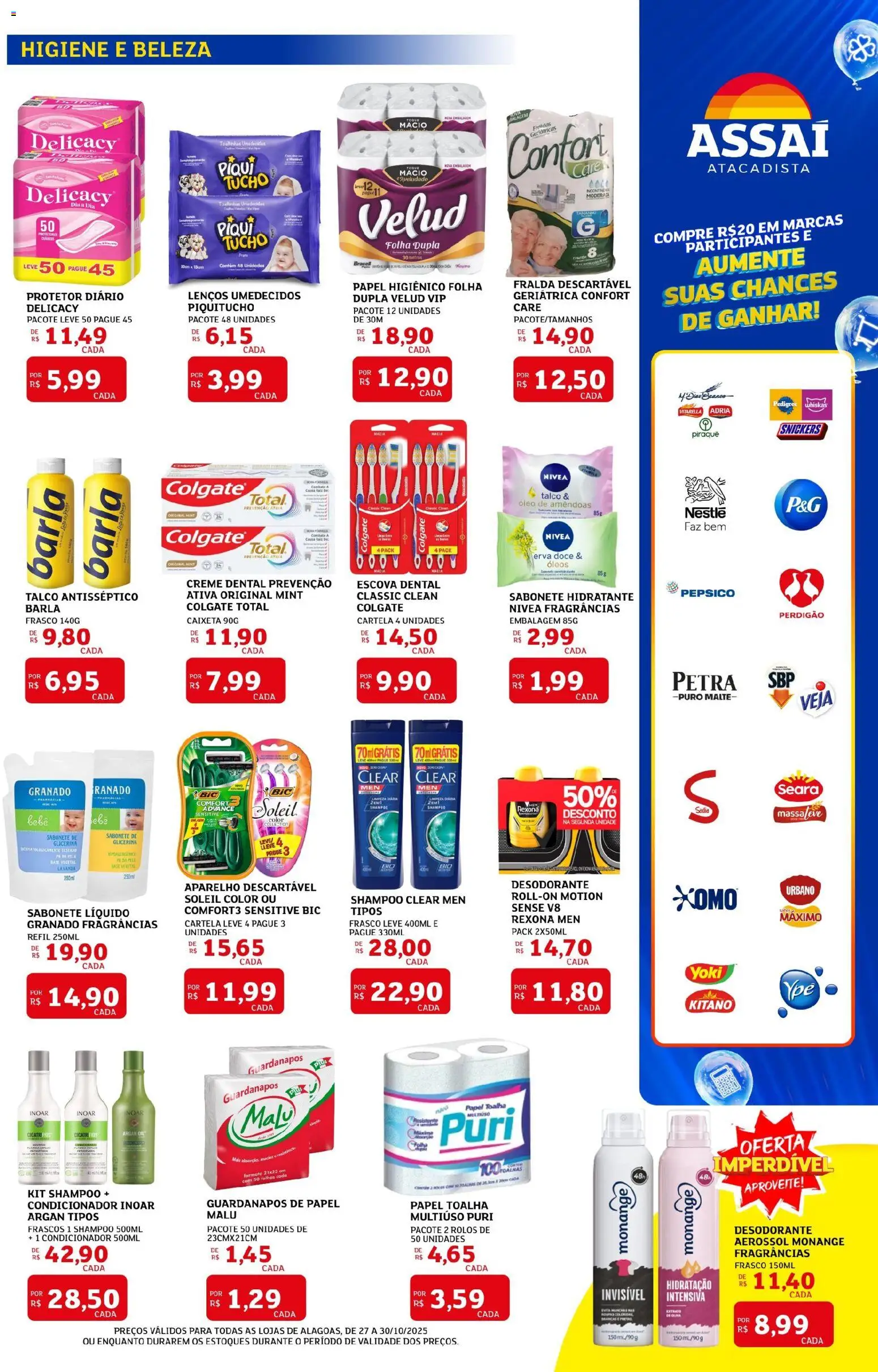 Assaí Atacadista Folheto - válido de 27.10.2025 | Página: 7 | Produtos: Talco, Papel toalha, Óleo, Sabonete