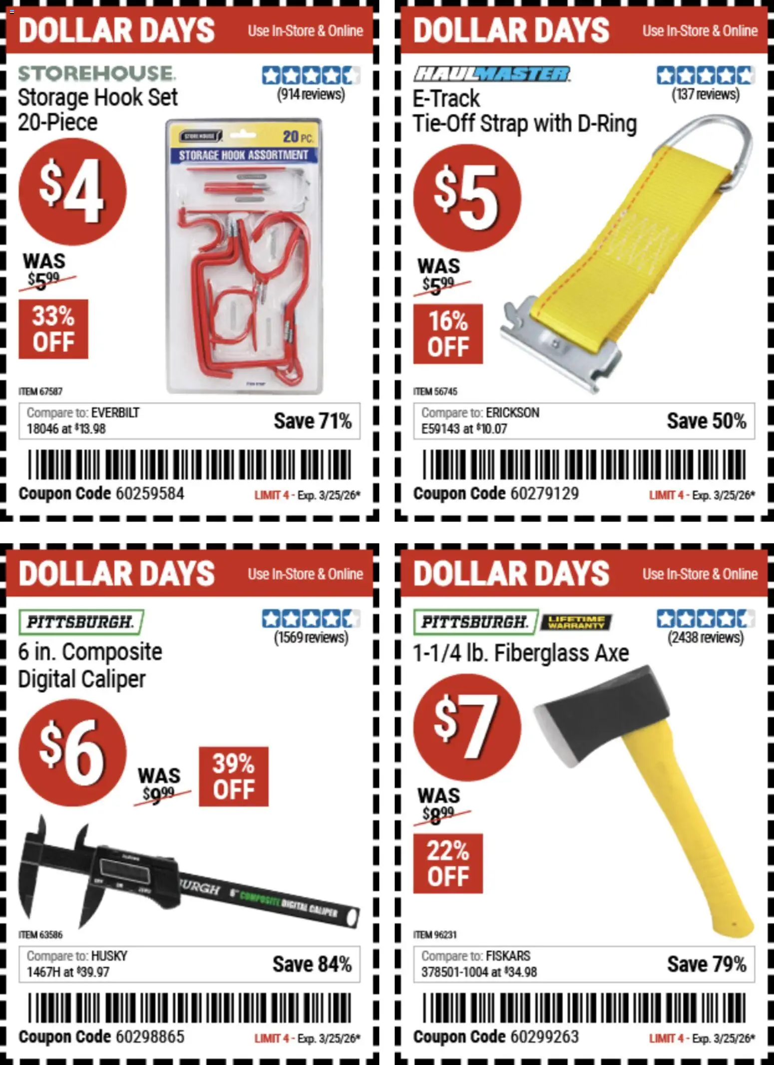 Harbor Freight Dollar Days - valid from 12.03.2026 | Page: 4 | Products: Axe, Hook
