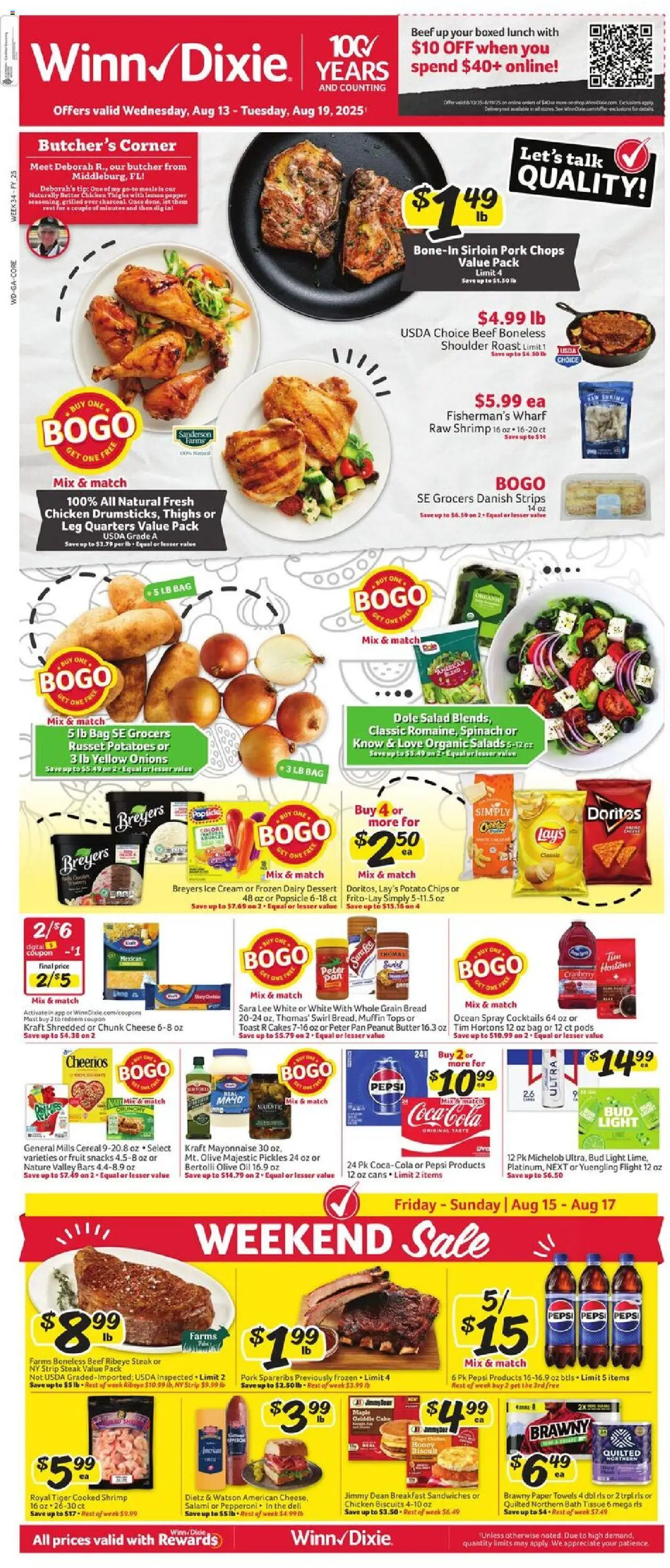 Winn Dixie Weekly Ad - valid from 13.08.2025 | Page: 1 | Products: Potatoes, Salt, Lime, Muffin