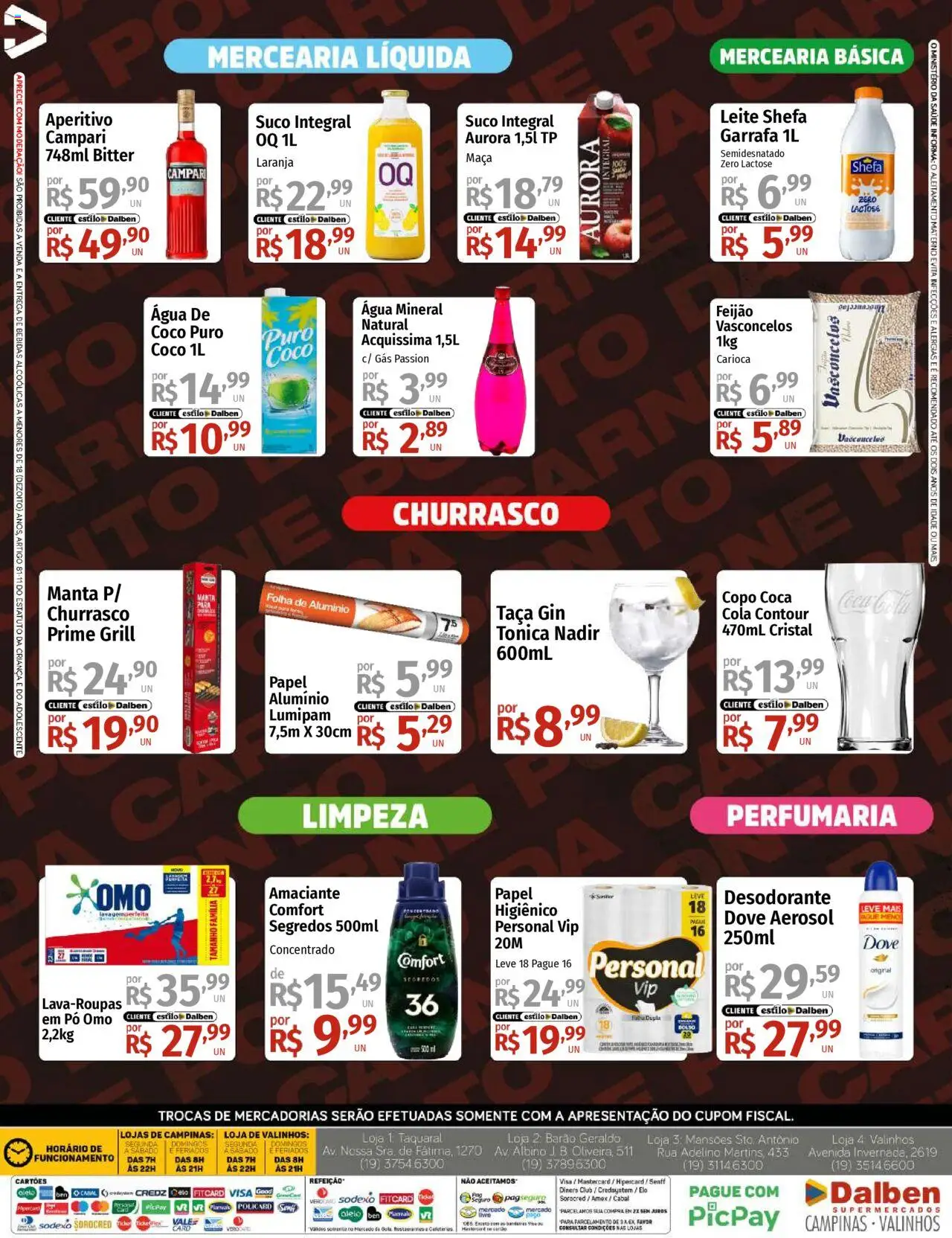 Supermercado Dalben Folheto - válido de 30.07.2025 | Página: 4 | Produtos: Grill, Cola, Suco, Dove