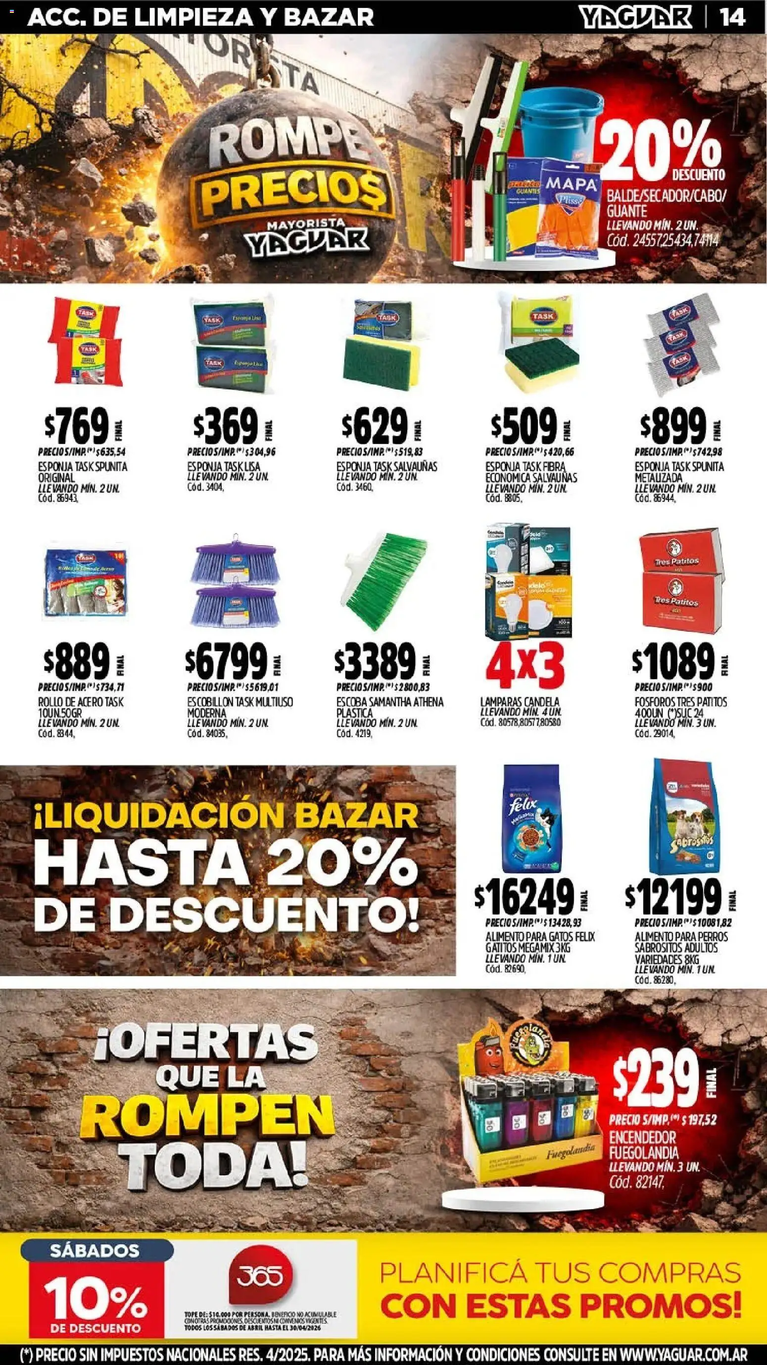Yaguar - Oferta Semanal Chaco │ válido desde el 13.04.2026 | Página: 14 | Productos: Fósforos, Encendedor, Guante, Escoba