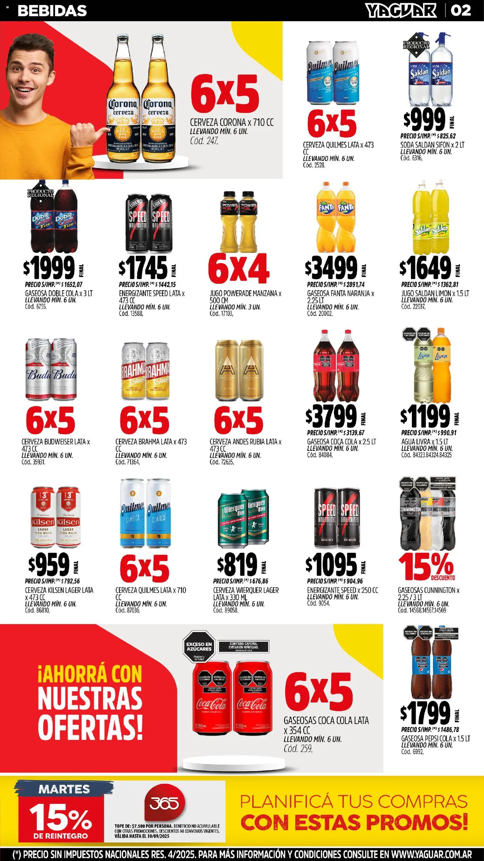 Yaguar - Córdoba │ válido desde el 27.10.2025 | Página: 2 | Productos: Gaseosa, Agua, Jugo, Cerveza