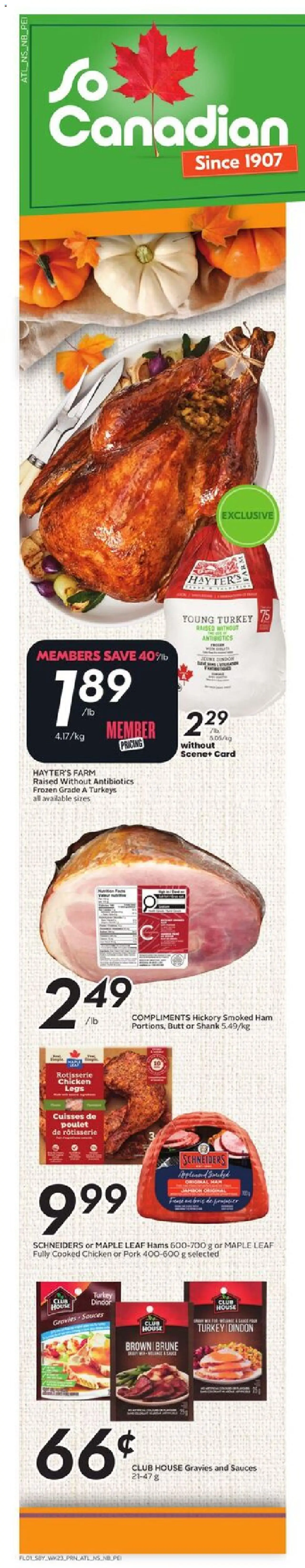 Sobeys flyer valid from 02.10.2025 | Page: 2 | Products: Turkey, Ham, Chicken, Pork