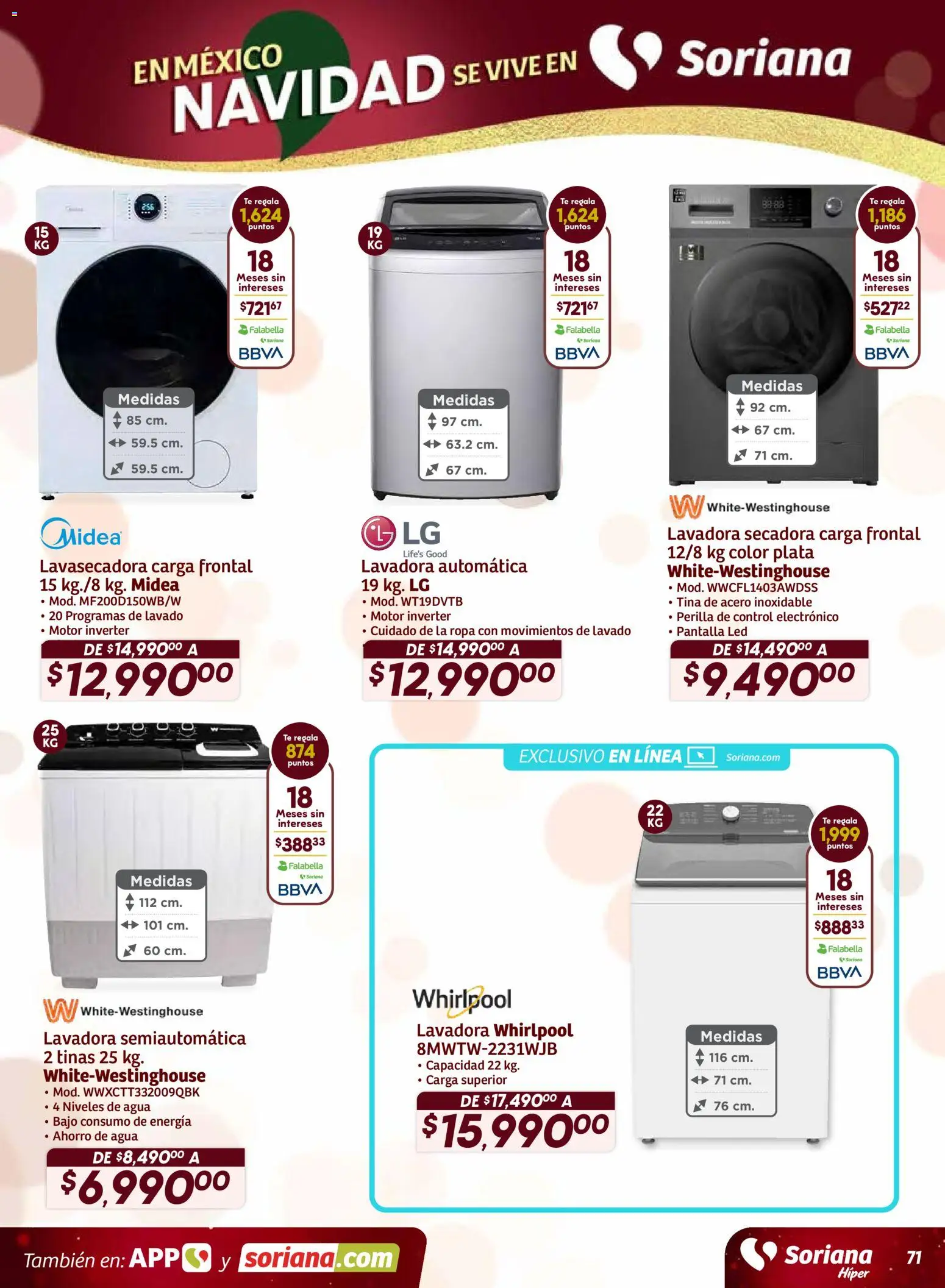 Nuevas ofertas de Soriana válidas en toda la República Mexicana desde el 11.12.2025. ¡Encuentra las mejores ofertas en Soriana - Preciazazaso Híper: Edo Mex, Gro, Hgo, Mor, Pue, Qto, Tlax, Ver! | Página: 71 | Productos: Secadora, Agua, Lavadora, Té