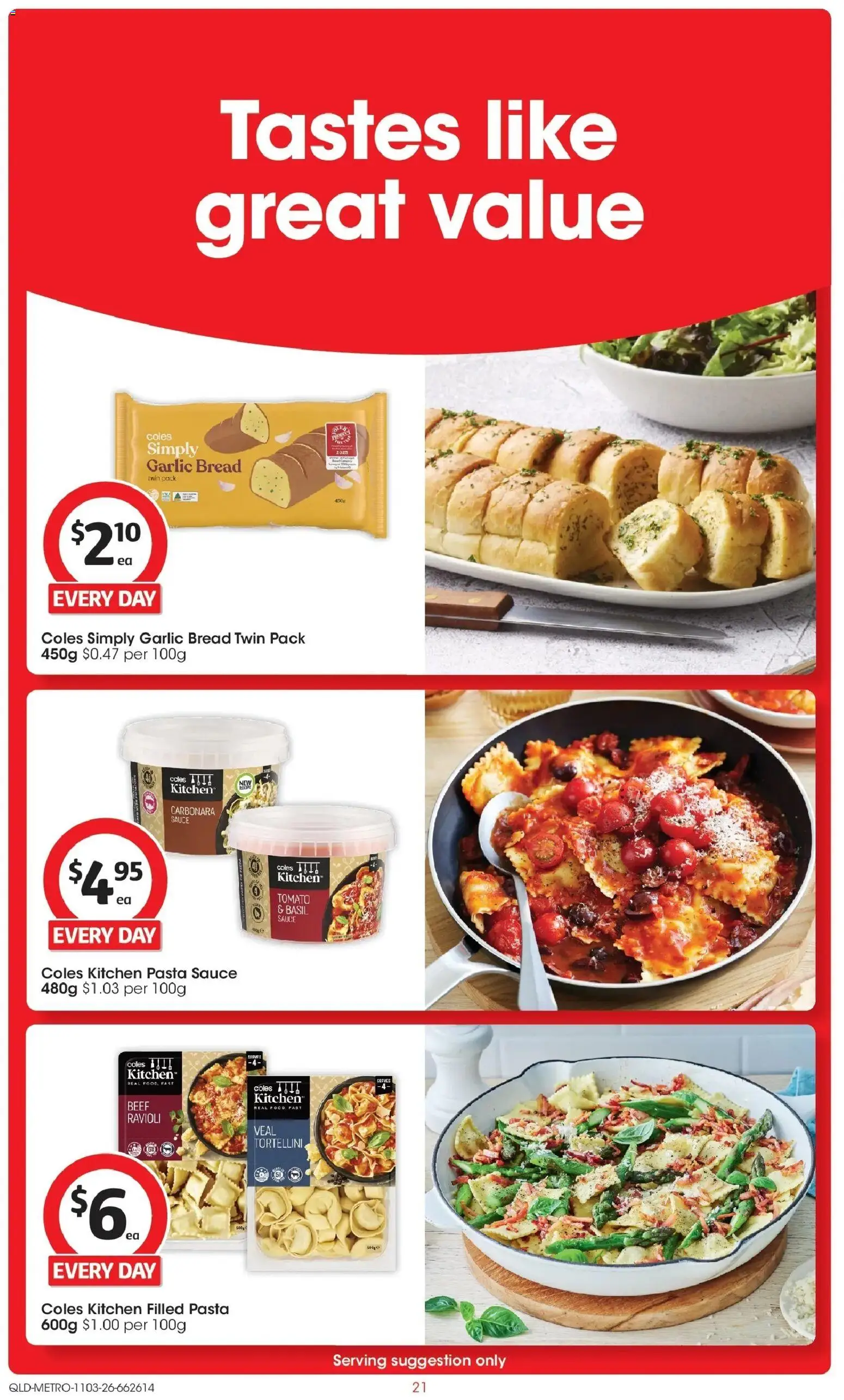 Coles catalogue - valid from 11.03.2026 | Page: 21 | Products: Bread, Pasta, Sauce, Garlic
