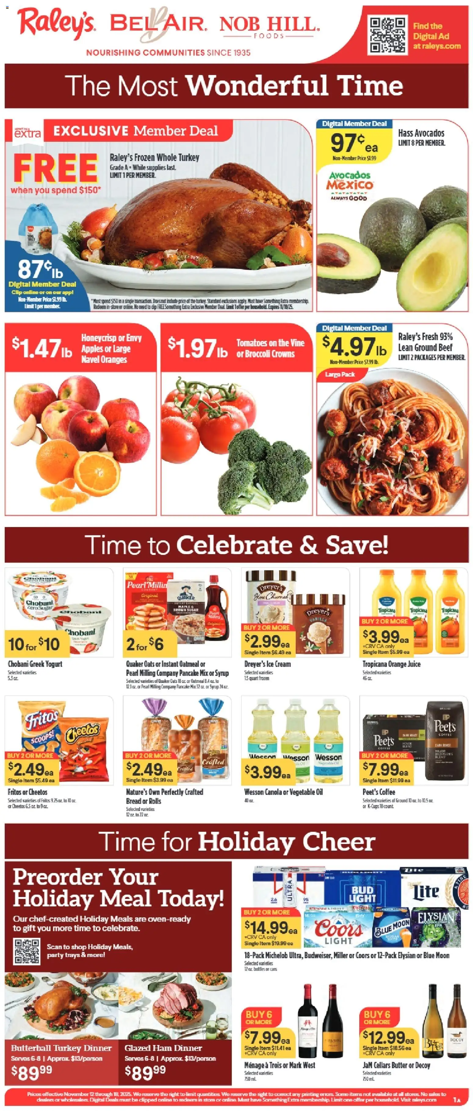 Raley's Weekly Ad - valid from 01.11.2025 | Page: 1 | Products: Crowns, Butter, Ham, Ice cream
