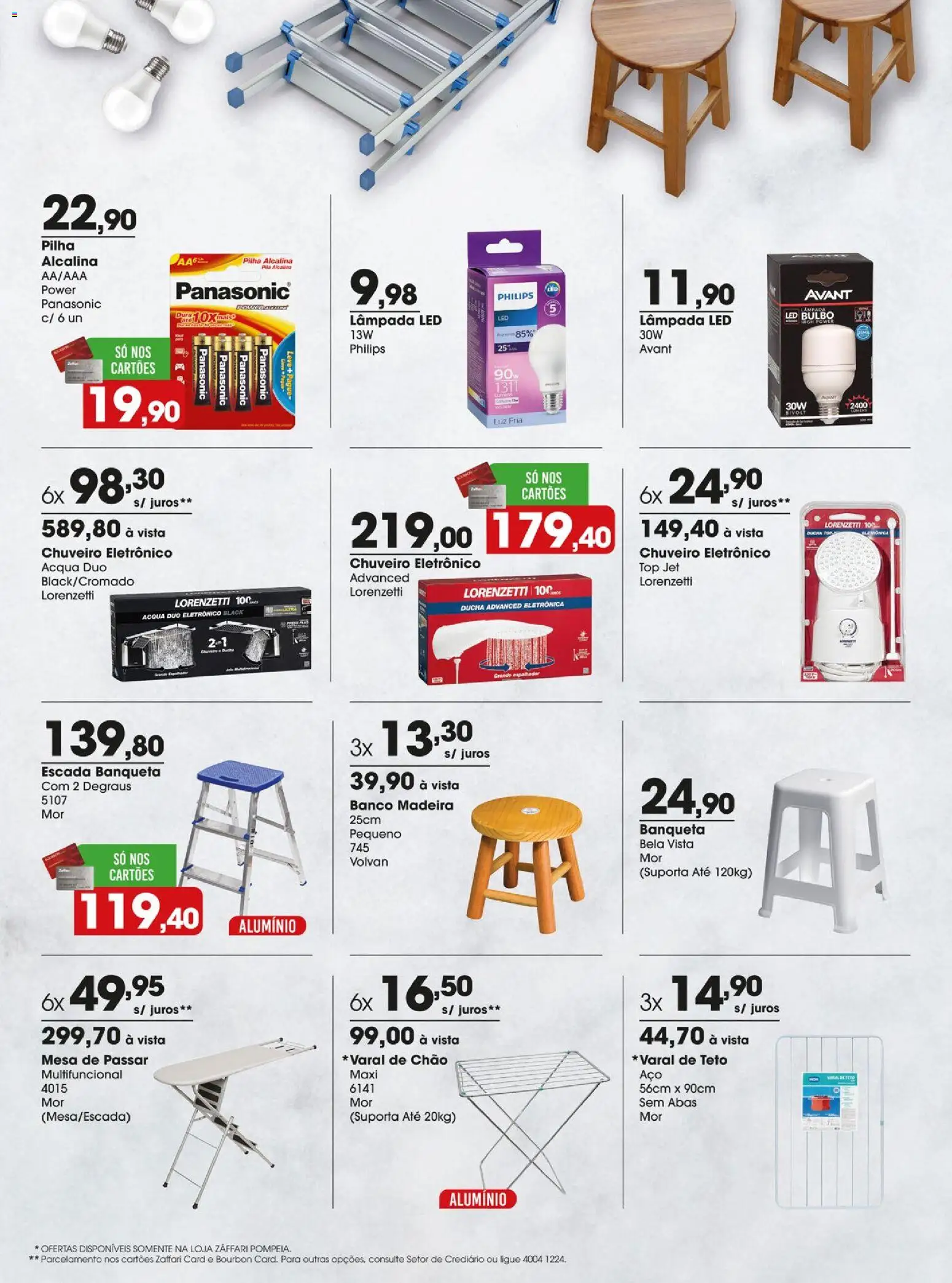 Zaffari Folheto - válido de 02.04.2026 | Página: 11 | Produtos: Banco, Chuveiro, Lâmpada led, Mesa de passar