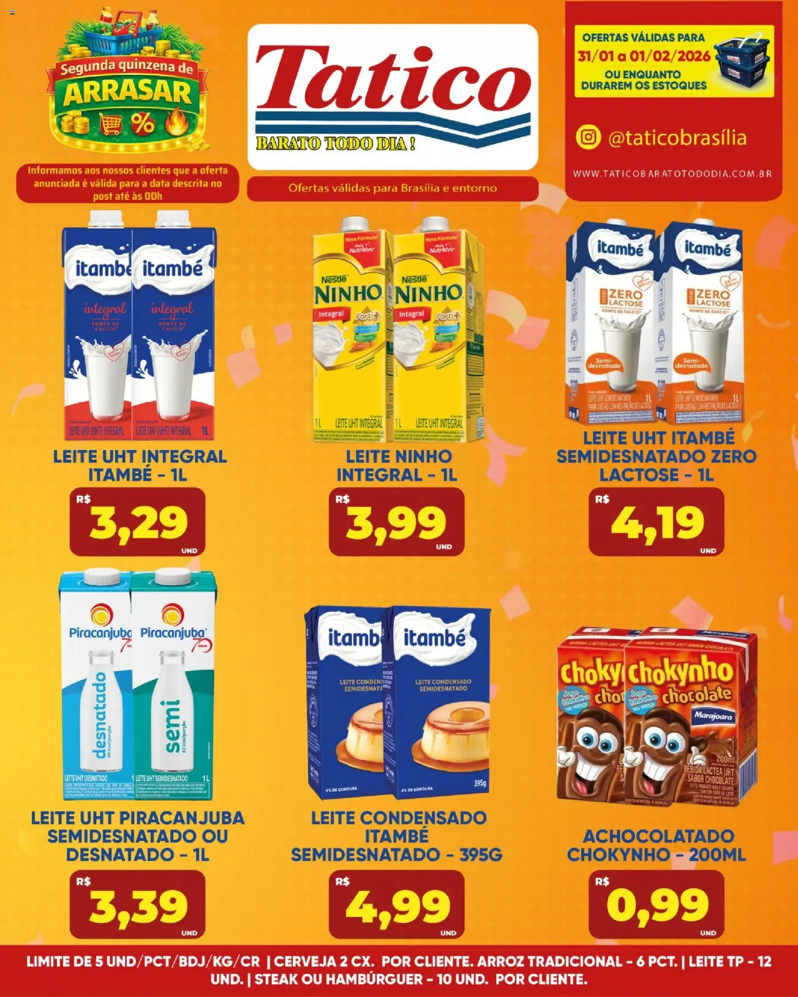 Tatico Folheto - válido de 31.01.2026 | Página: 6 | Produtos: Leite, Chocolate, Arroz, Hambúrguer