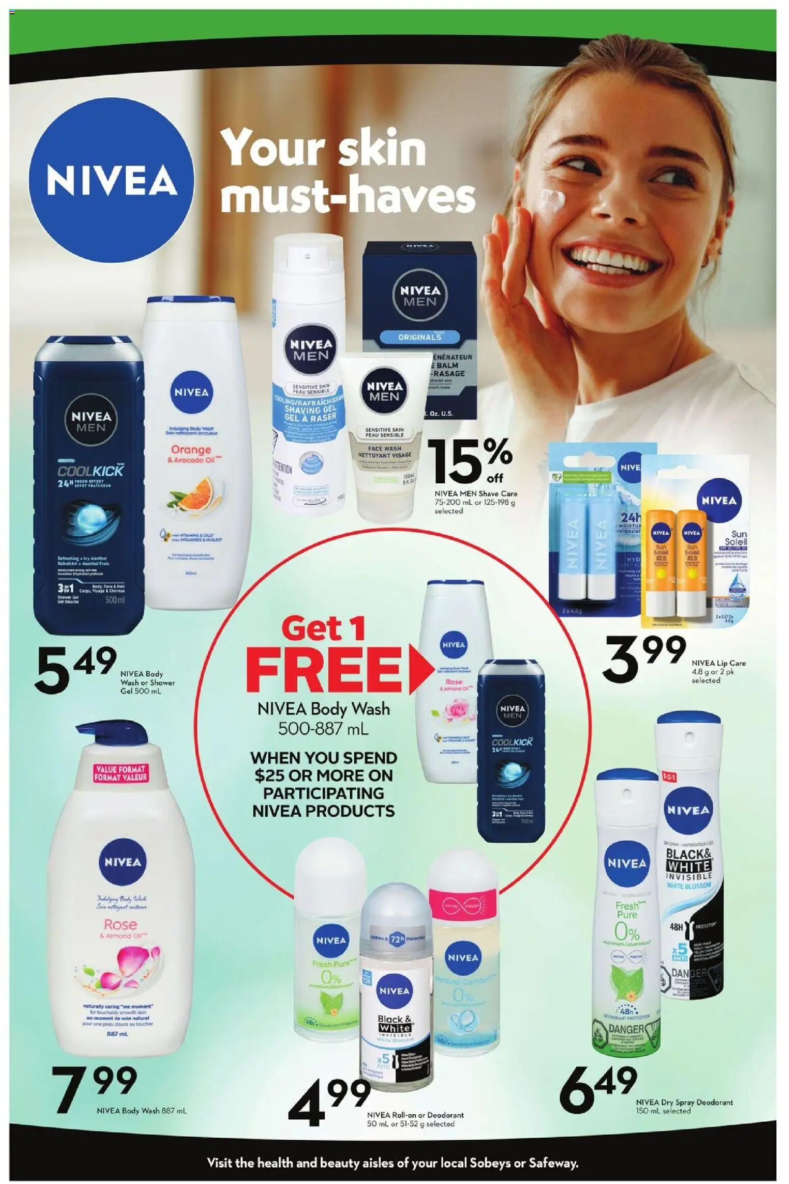 Sobeys flyer valid from 12.02.2026 | Page: 3 | Products: Face wash, Body wash, Deodorant, Shower