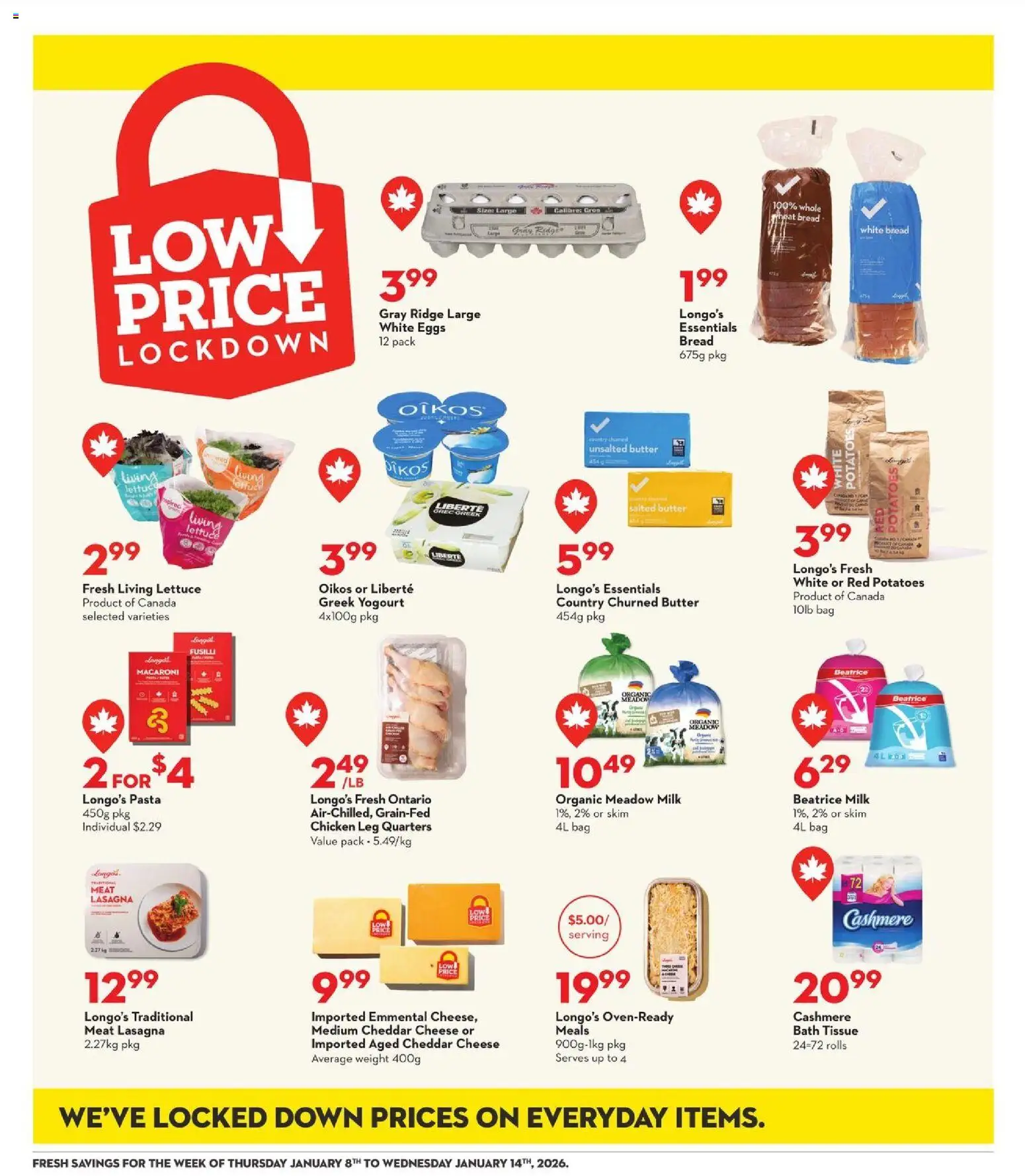 Longo's flyer valid from 08.01.2026 | Page: 14 | Products: Bag, Ridge, Cheese, Chicken