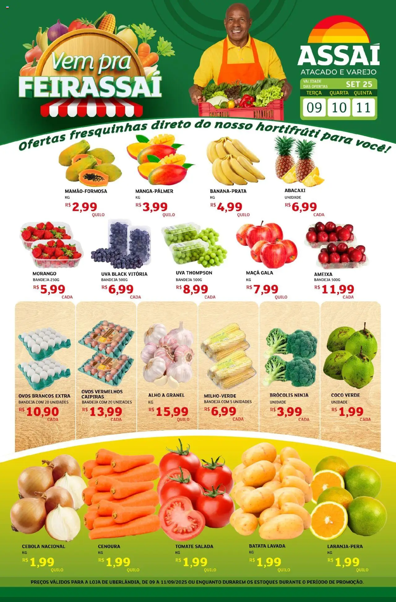 Assaí Atacadista Folheto - válido de 09.09.2025 | Página: 1 | Produtos: Salada, Bandeja, Batata, Ameixa