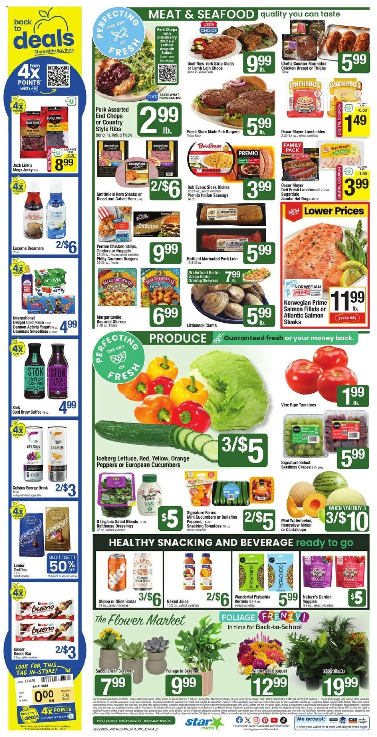 Star Market Weekly Ad - valid from 22.08.2025 | Page: 4 | Products: Seafood, Sausage, Grapes, Hot Dogs