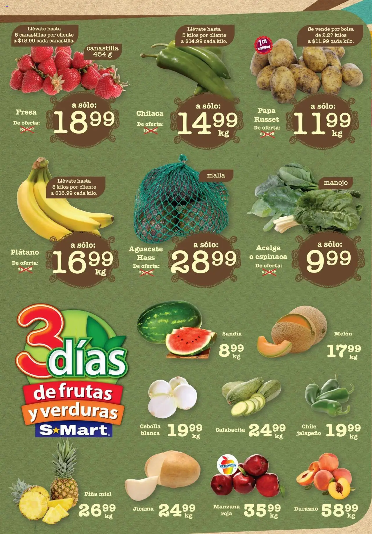 Nuevas ofertas de S-Mart válidas en toda la República Mexicana desde el 29.07.2025. ¡Encuentra las mejores ofertas en S-Mart - Folleto - Chihuahua! | Página: 1 | Productos: Cebolla, Sandía, Bolsa, Aguacate