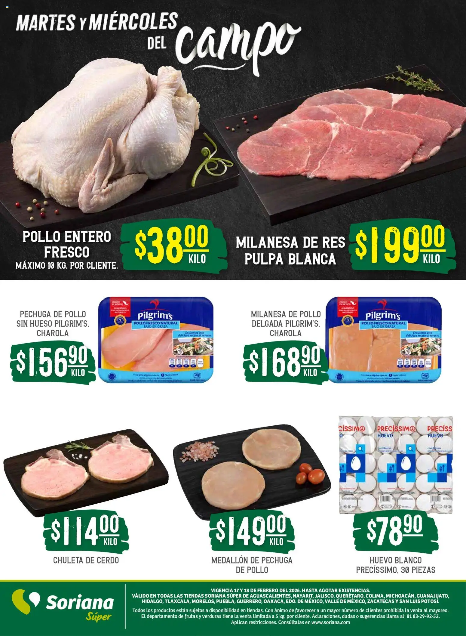 Nuevas ofertas de Soriana válidas en toda la República Mexicana desde el 17.02.2026. ¡Encuentra las mejores ofertas en Soriana - Martes y Miércoles del Campo Súper: Ags, Nay, Jal, Qro, Col, Mich, Gto, Hgo, Tlax, Mor, Pue, Gro, Oax, Edo. de Mex, Vall! | Página: 4