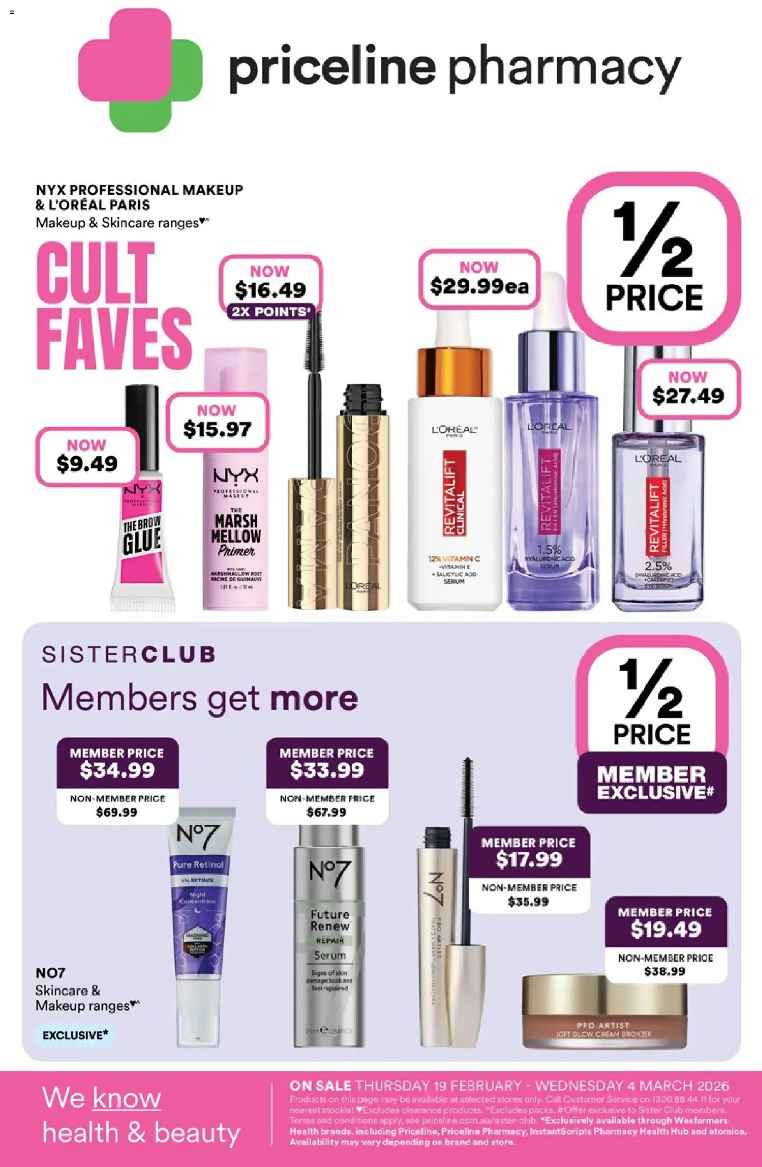 Priceline Pharmacy catalogue - valid from 19.02.2026 | Page: 1 | Products: Makeup, Cream, Retinol, Vitamin