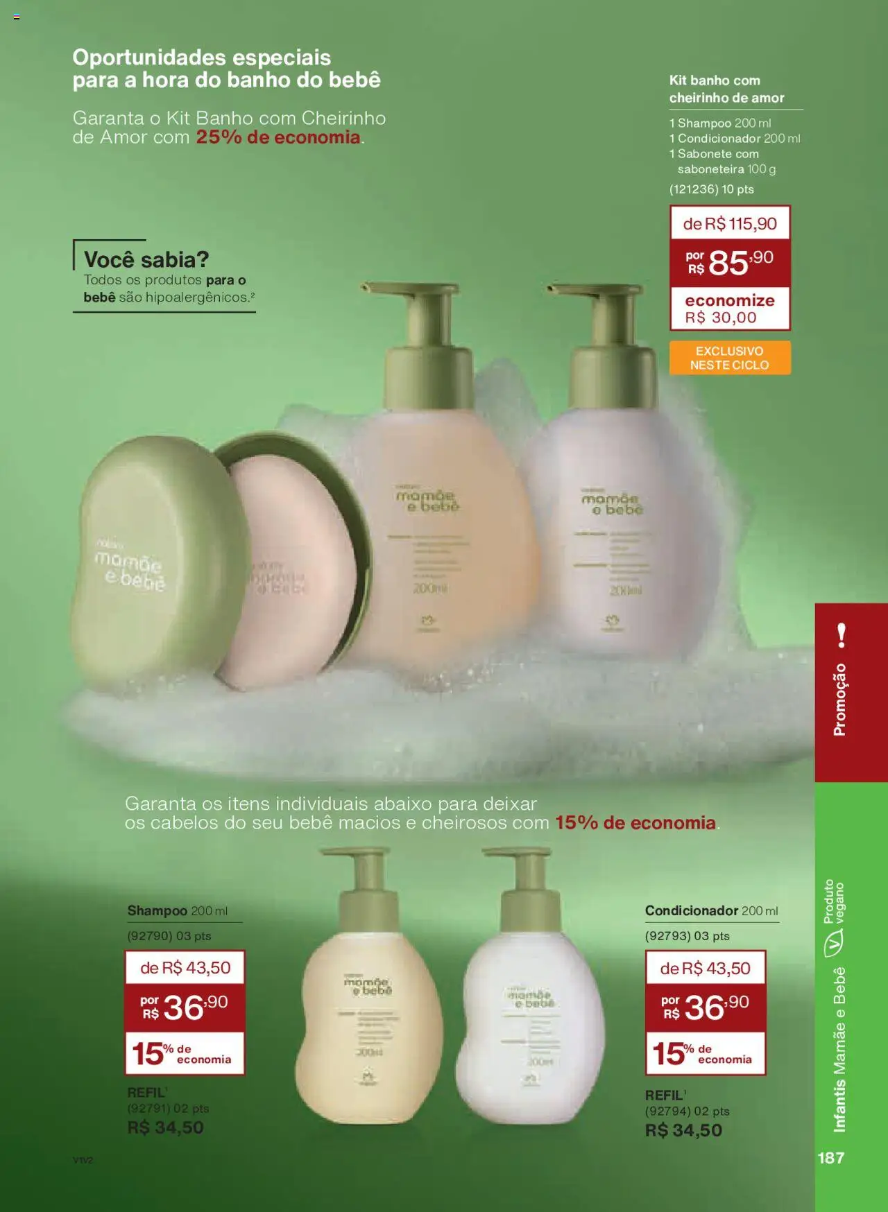 Natura Folheto - válido de 14.10.2025 | Página: 187 | Produtos: Shampoo, Banho do bebê, Sabonete, Saboneteira