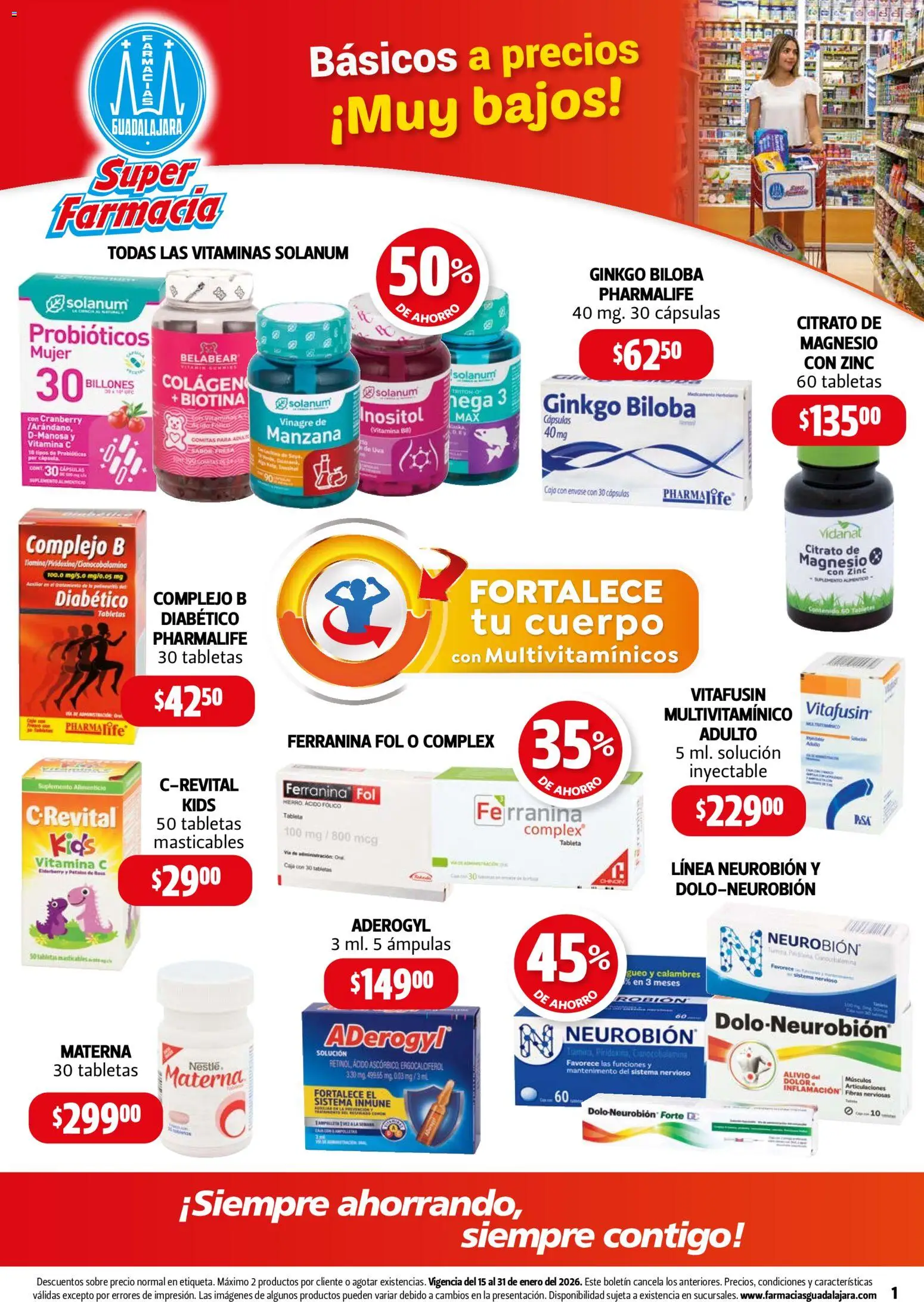 Nuevas ofertas de Farmacia Guadalajara válidas en toda la República Mexicana desde el 15.01.2026. ¡Encuentra las mejores ofertas en Farmacia Guadalajara catálogo! | Página: 1 | Productos: Manzana, Uva, Vitaminas, Caja
