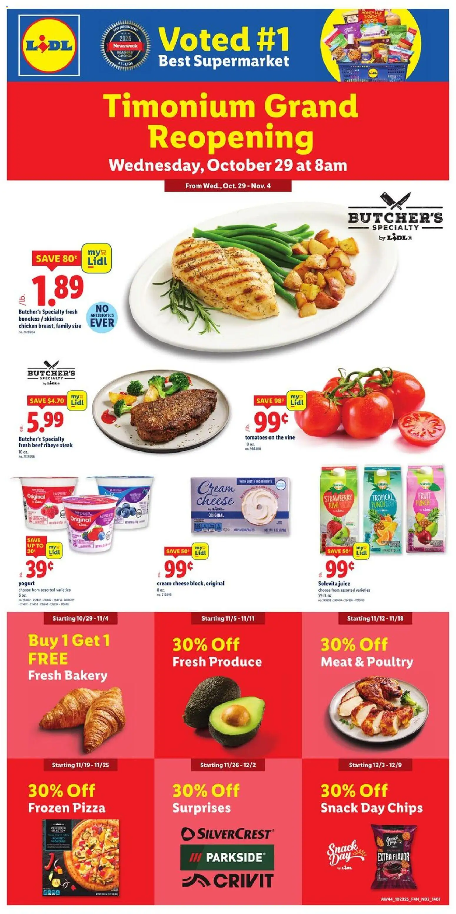 Lidl Grand Opening - valid from 29.10.2025 | Page: 1 | Products: Cheese, Juice, Chips, Cream