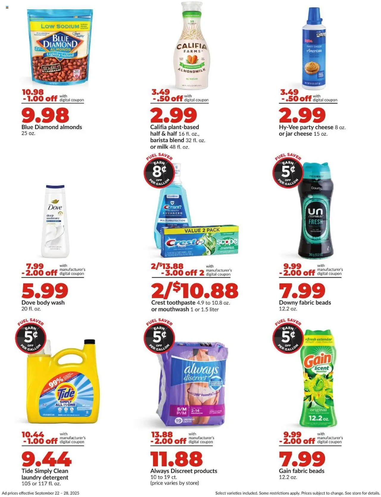 HyVee Weekly Ad - valid from 22.09.2025 | Page: 6 | Products: Cheese, Toothpaste, Salt, Sugar