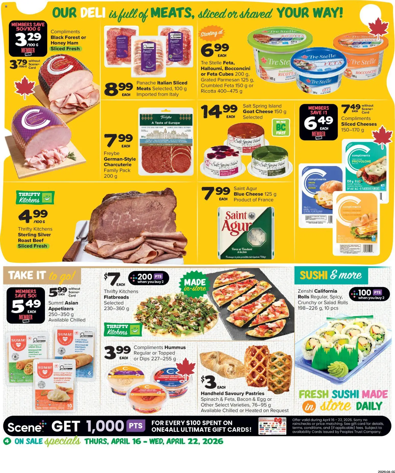 Thrifty Foods flyer valid from 16.04.2026 | Page: 5 | Products: Beef, Salad, Cheese, Chicken