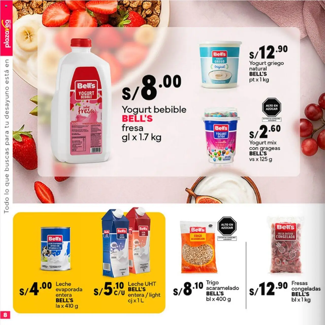 Catálogo Plaza Vea válido desde 20.10.2025 | Página: 8 | Productos: Leche, Yogurt, Fresas