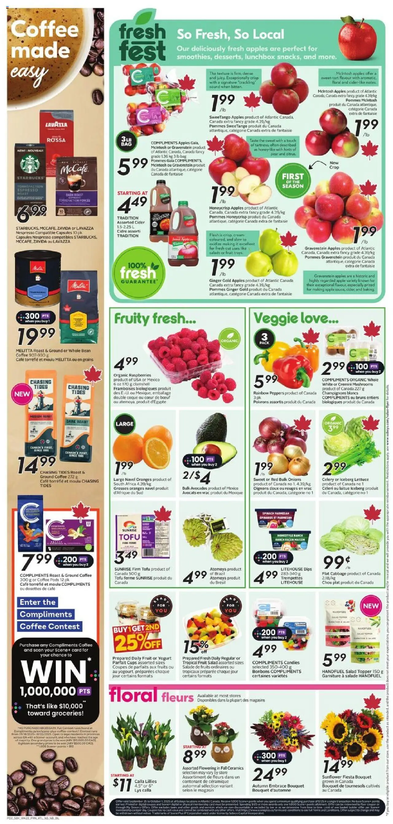 Sobeys flyer valid from 25.09.2025 | Page: 5 | Products: Cream, Bag, Apples, Oranges