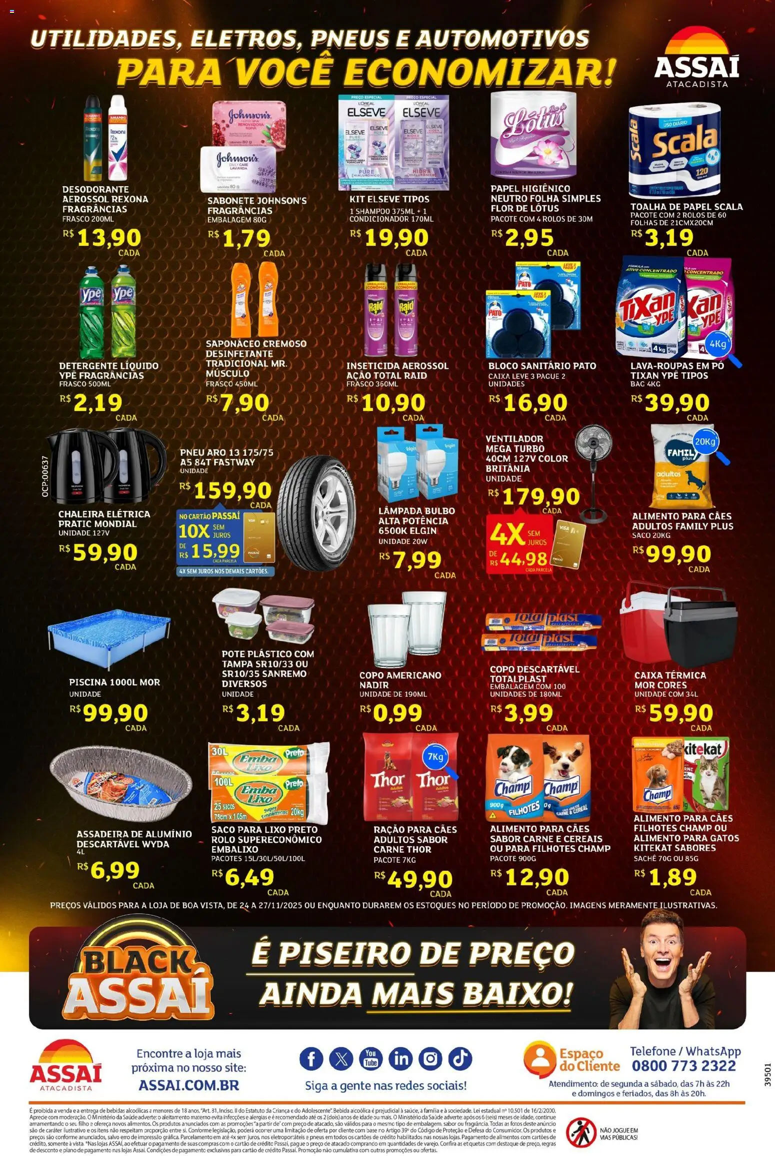 Assaí Atacadista Folheto - válido de 24.11.2025 | Página: 4 | Produtos: Saco para lixo, Chaleira elétrica, Caixa térmica, Desodorante