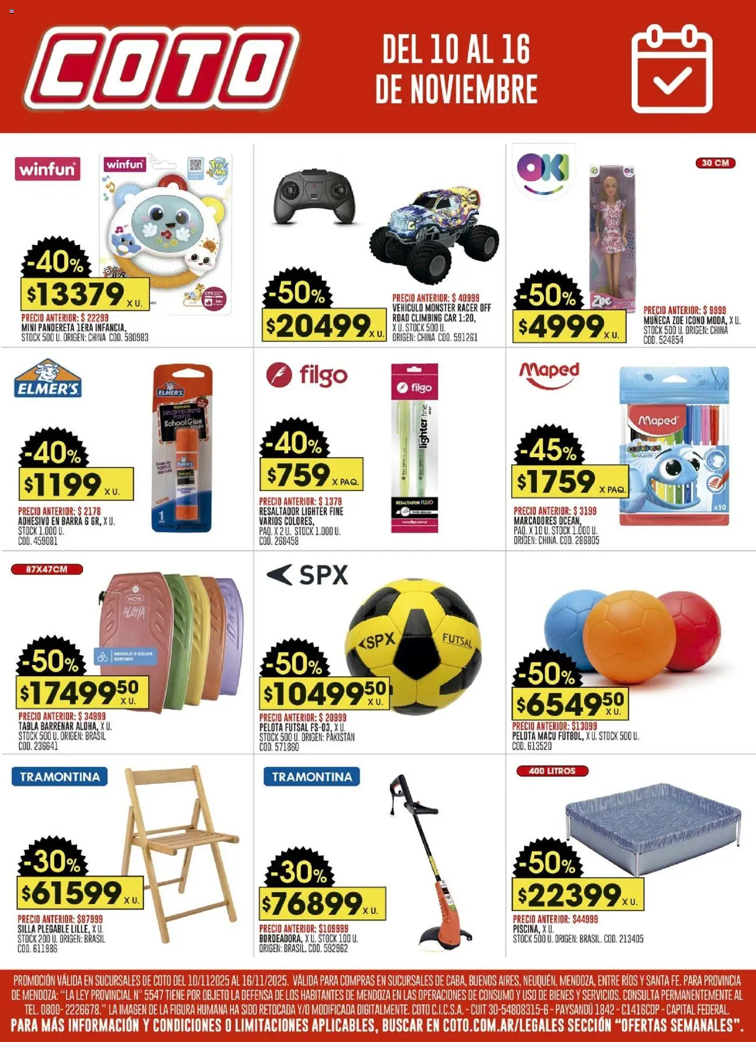 Coto - Ofertas Hogar │ válido desde el 10.11.2025 | Página: 1 | Productos: Silla, Pelota