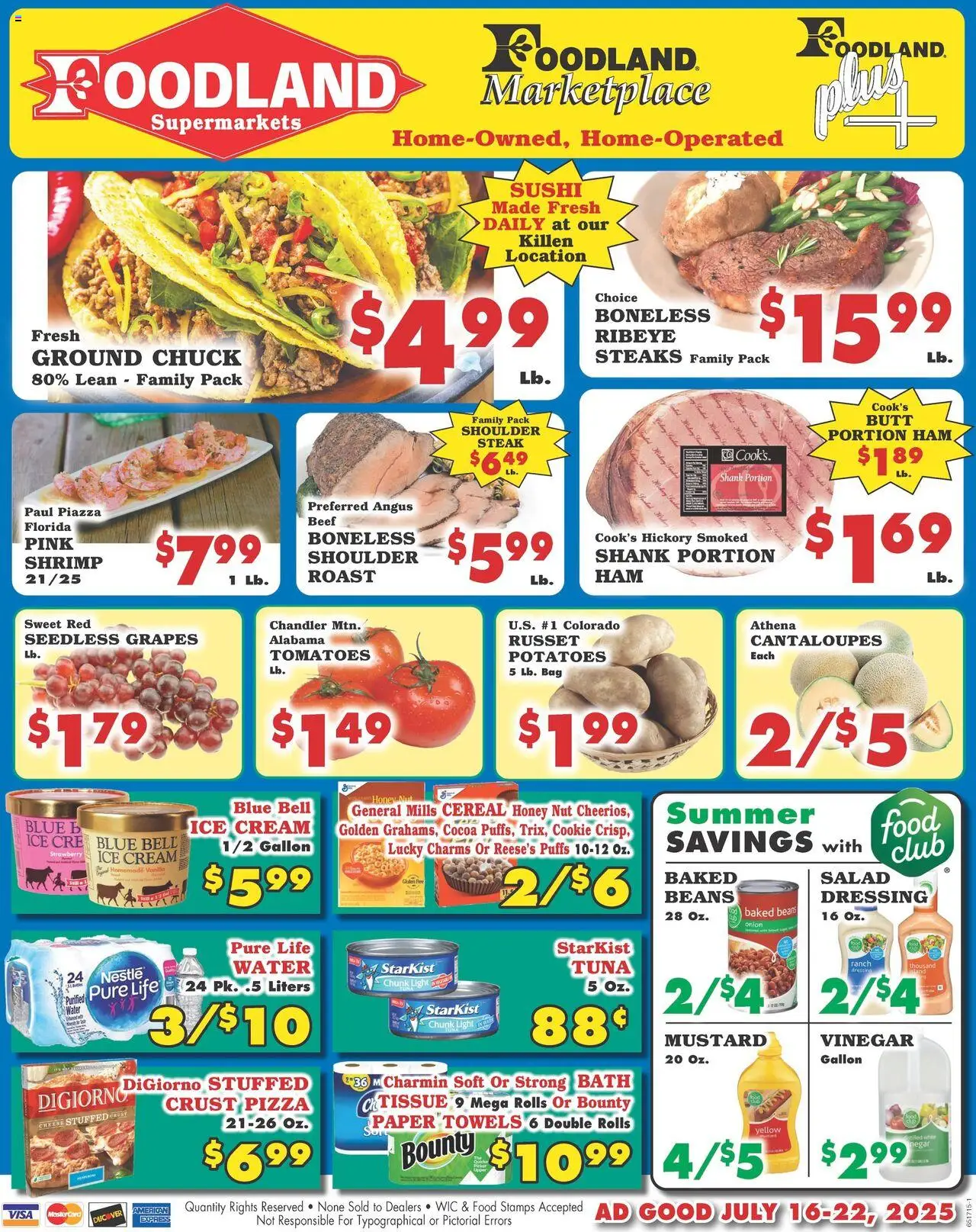 Foodland Weekly Ad - Supermarkets - valid from 16.07.2025 | Page: 1 | Products: Vinegar, Bath, Ice cream, Water