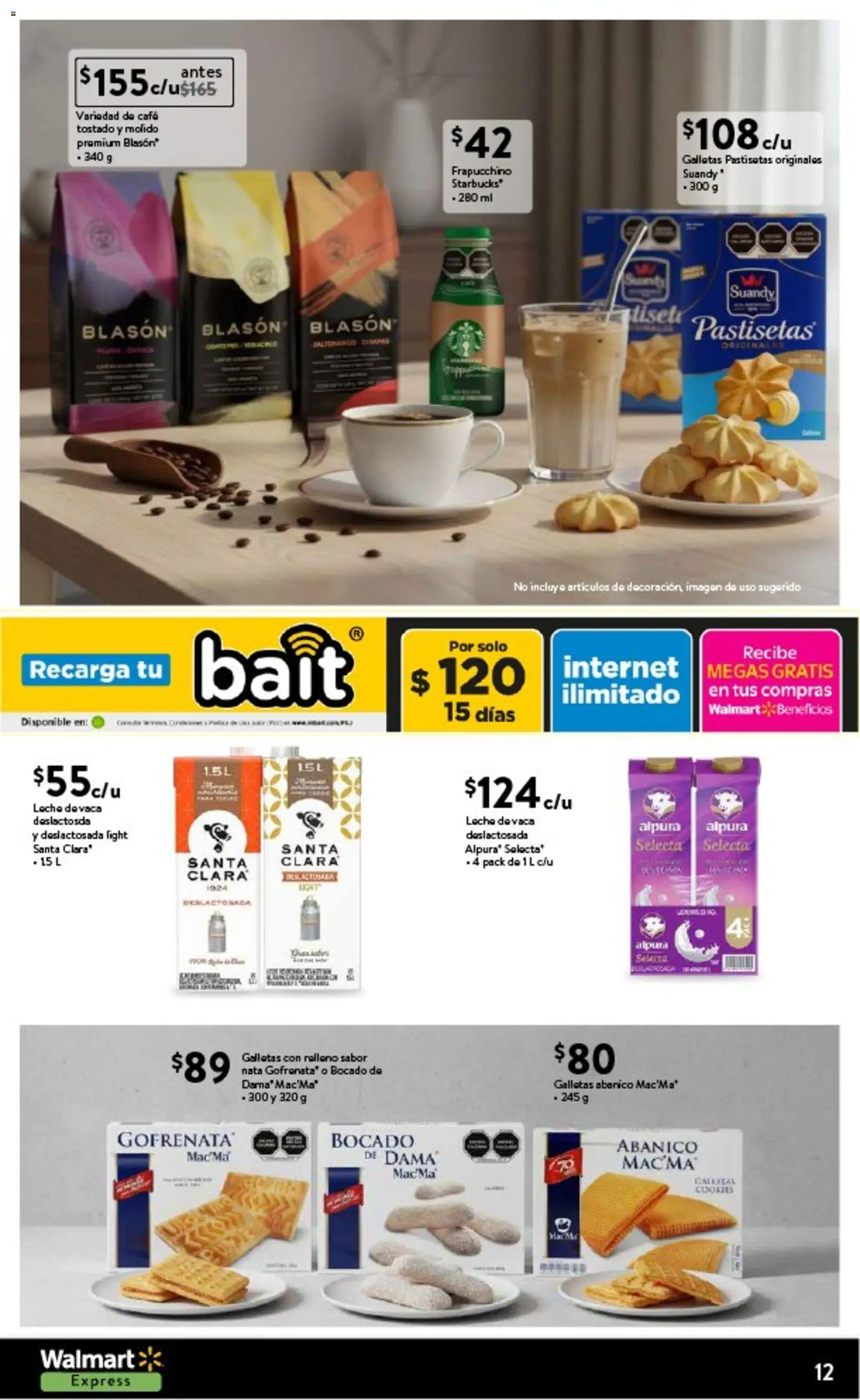 Nuevas ofertas de Walmart Express válidas en toda la República Mexicana desde el 12.02.2026. ¡Encuentra las mejores ofertas en Walmart Express folleto La frescura de temporada a precios bajos! | Página: 12 | Productos: Leche, Café, Galletas