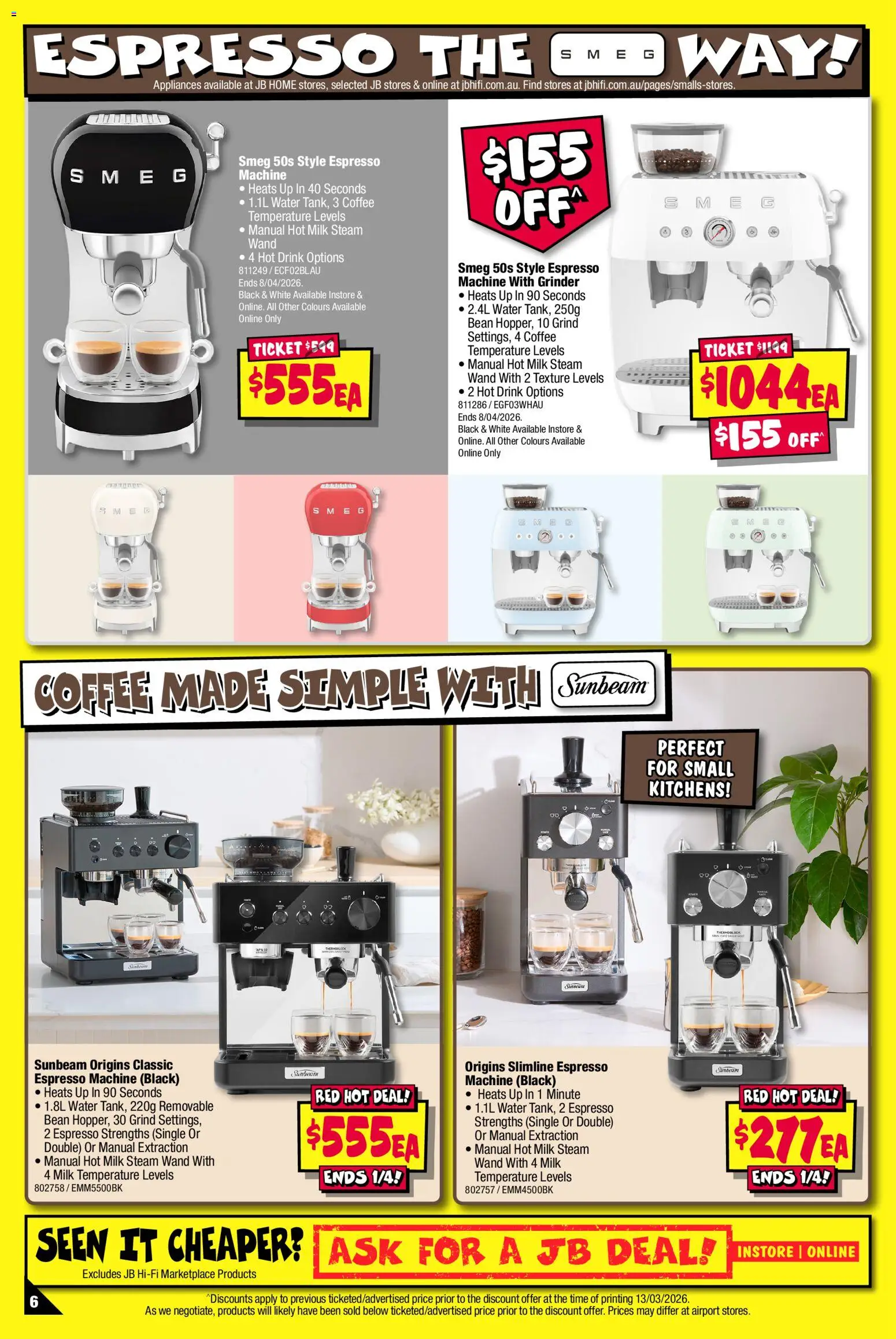 JB Hi-Fi catalogue - valid from 26.03.2026 | Page: 6 | Products: Milk, Water, Grinder, Espresso machine