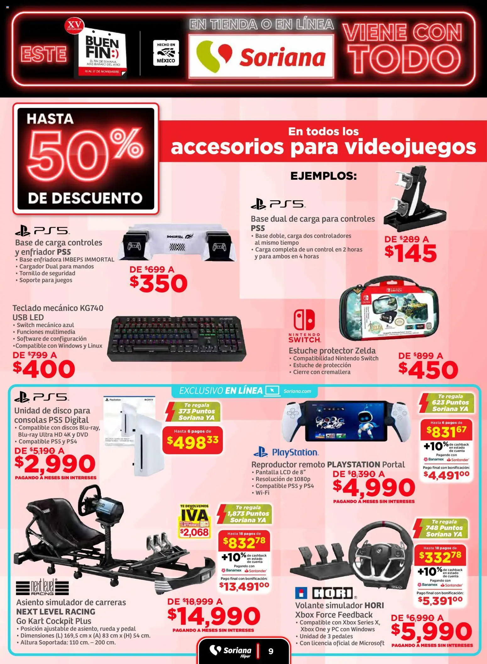 Nuevas ofertas de Soriana válidas en toda la República Mexicana desde el 13.11.2025. ¡Encuentra las mejores ofertas en Soriana Buen Fin ! | Página: 9 | Productos: Tornillo, Cargador, Playstation, Disco