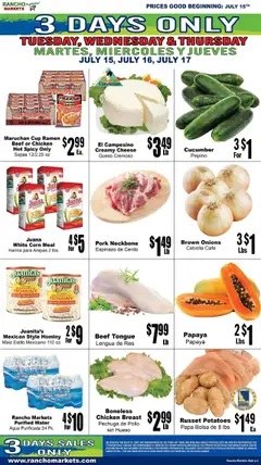 Rancho Markets Weekly Ad - valid from 15.07.2025 | Page: 5 | Products: Corn, Cheese, Potatoes, Water