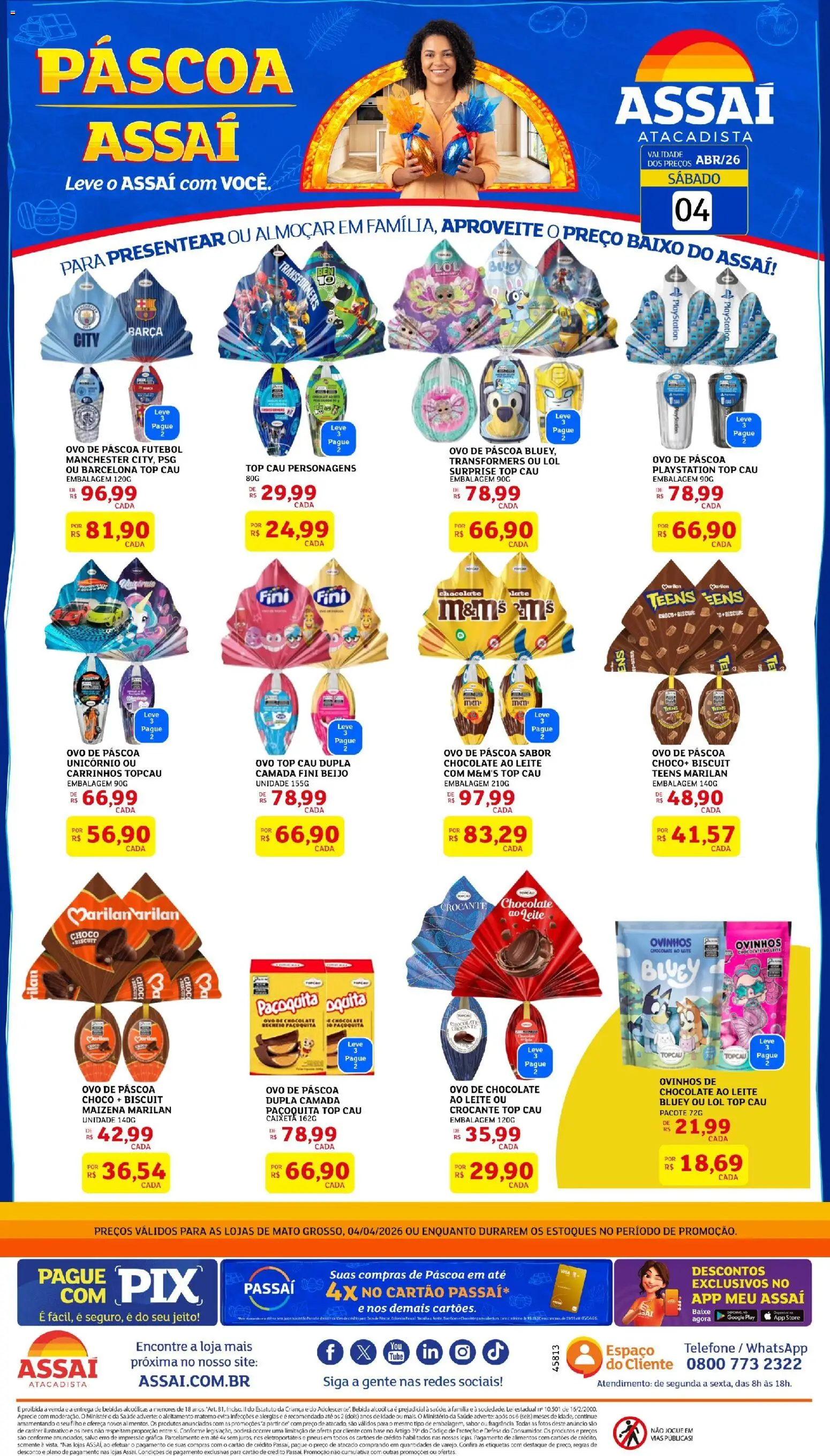 Assaí Atacadista Folheto - válido de 04.04.2026 | Página: 1 | Produtos: Ovo de páscoa, Pneus, Base, Telefone