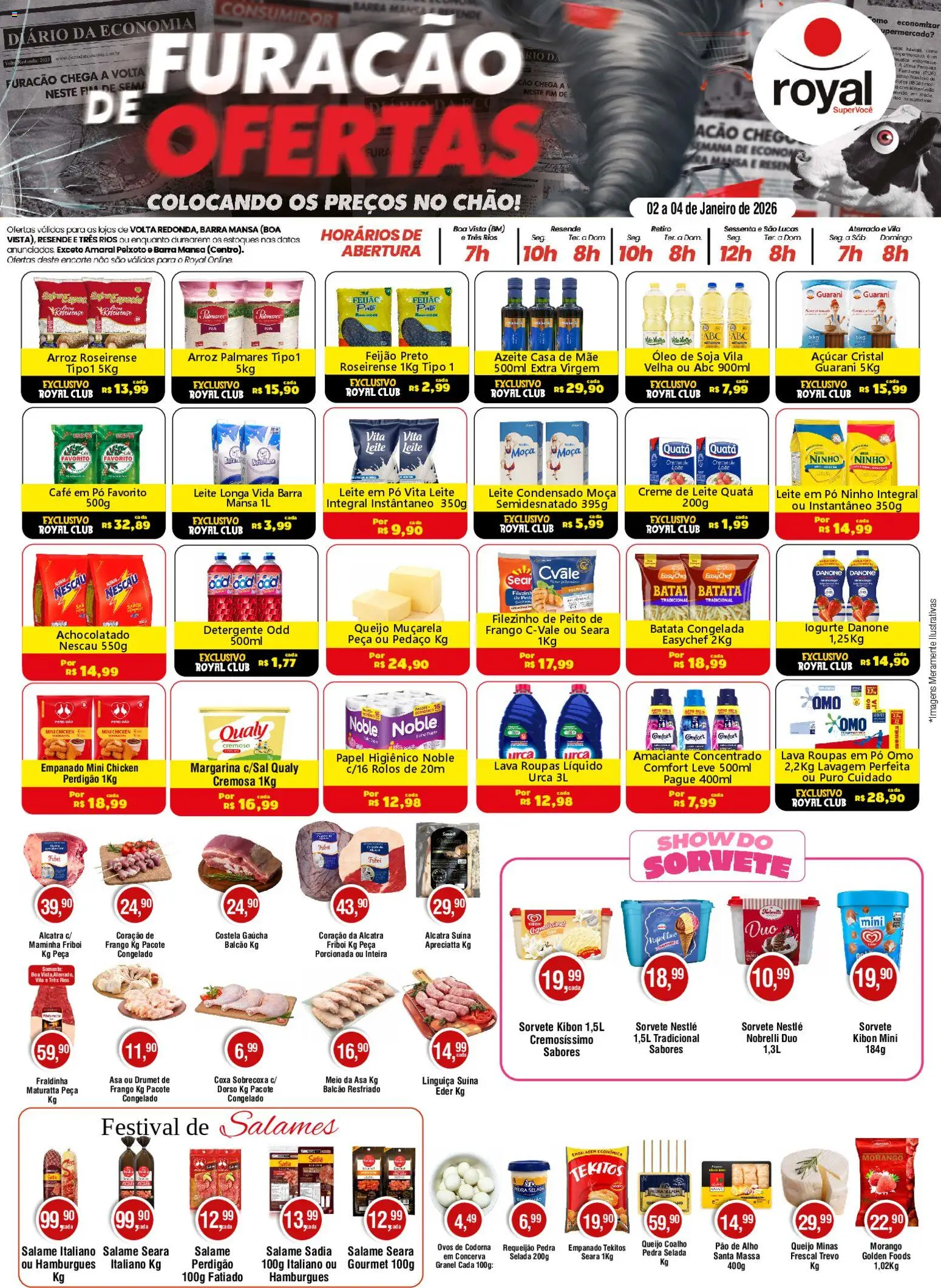 Royal Supermercados Folheto - válido de 02.01.2026 | Página: 1 | Produtos: Feijão, Detergente, Linguiça, Café