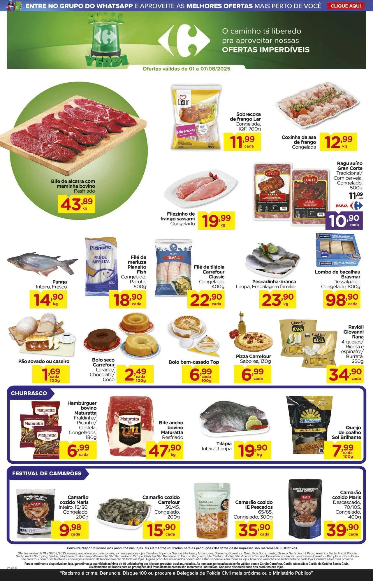 Carrefour Folheto - válido de 01.08.2025 | Página: 4 | Produtos: Bacalhau, Queijo, Pizza, Filé de tilápia