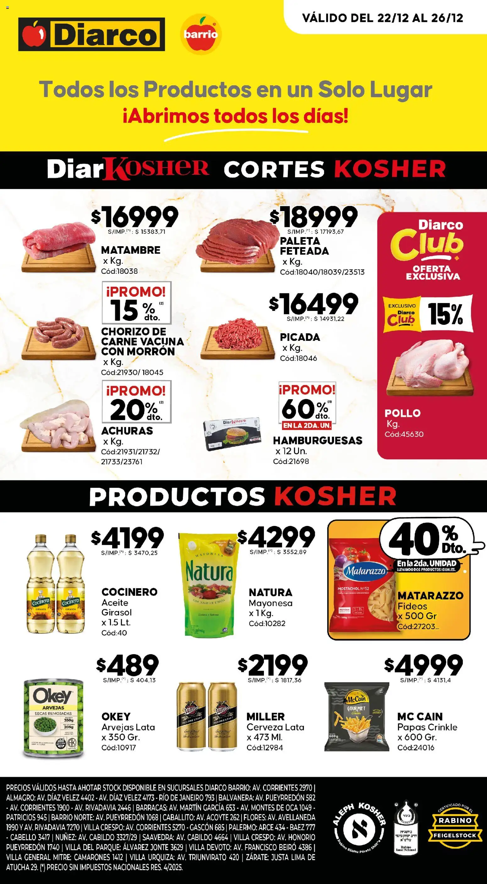 Diarco - Ofertas Kosher │ válido desde el 22.12.2025 | Página: 1 | Productos: Lima, Paleta, Jugo, Cerveza