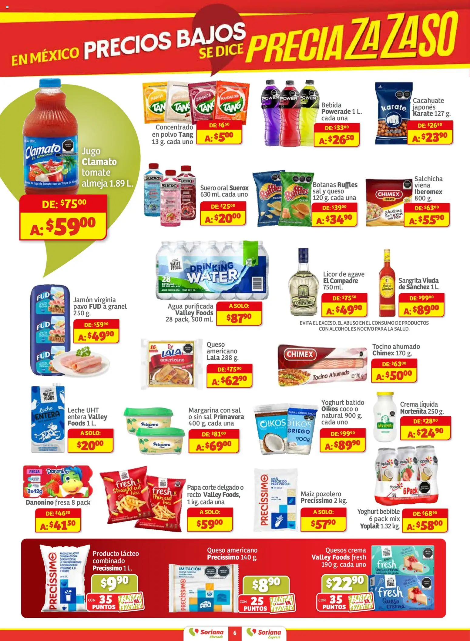 Nuevas ofertas de Soriana válidas en toda la República Mexicana desde el 11.12.2025. ¡Encuentra las mejores ofertas en Soriana - Pesito Valedor Mercado: Chih, Coah, Dur, NL, SLP, Tamps, Zac! | Página: 6 | Productos: Tenis, Queso crema, Agua, Margarina