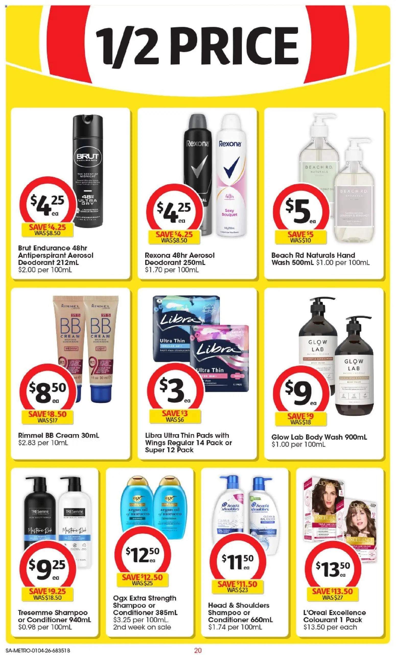 Coles catalogue - valid from 01.04.2026 | Page: 20 | Products: Shampoo, Conditioner, Deodorant, Cream