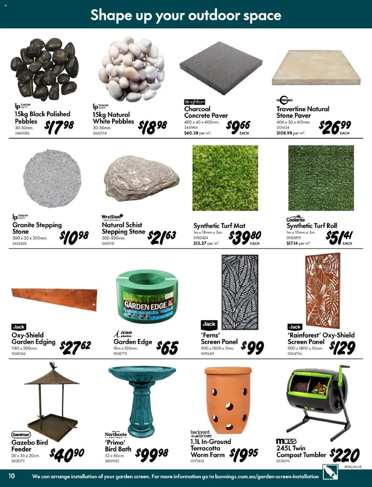 Bunnings Warehouse catalogue - valid from 11.03.2026 | Page: 10 | Products: Bath, Gazebo, Turf, Screen