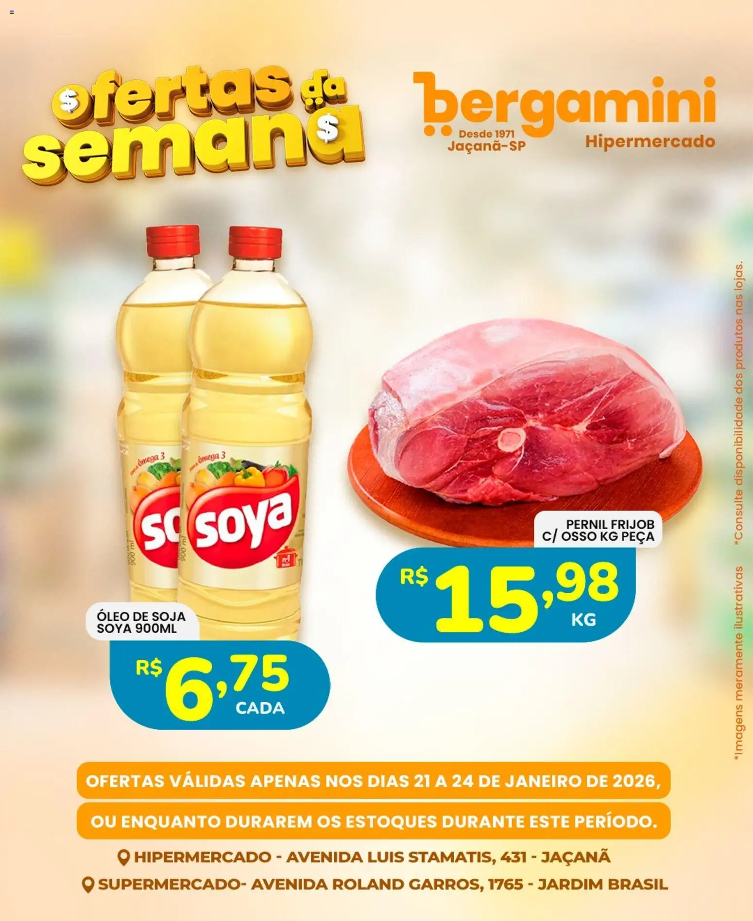 Supermercado Bergamini Folheto - válido de 21.01.2026 | Página: 3 | Produtos: Ômega 3, Pernil, Óleo, Soja