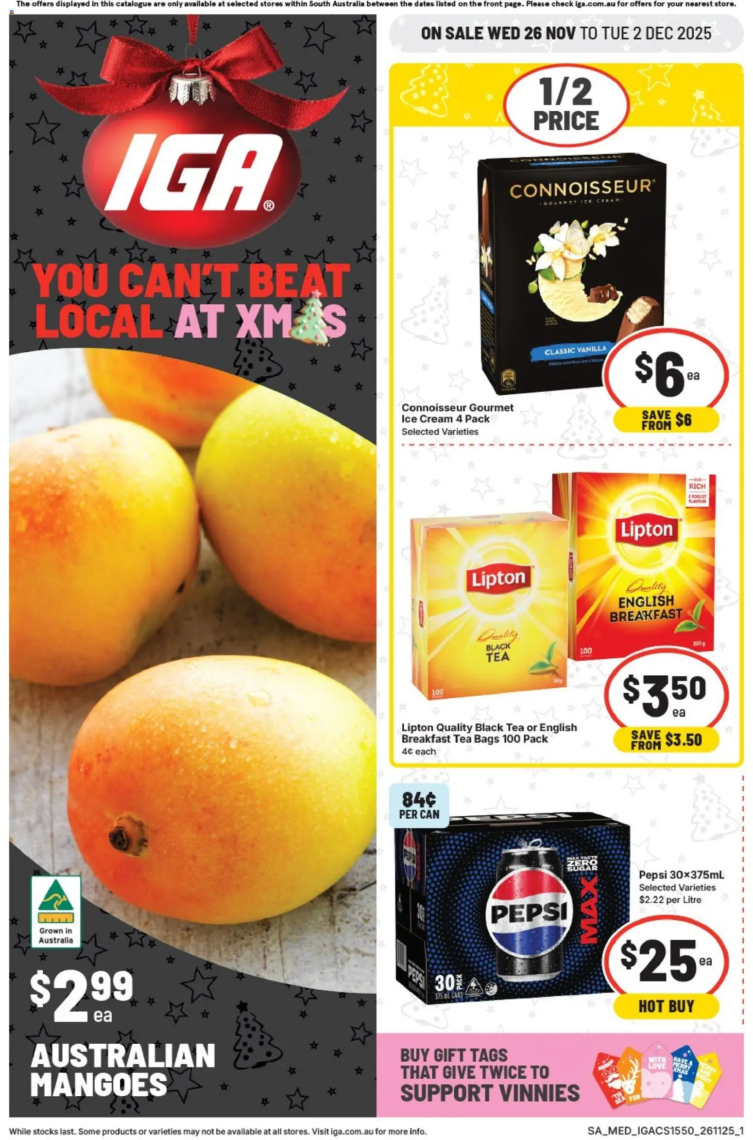 IGA catalogue - valid from 26.11.2025 | Page: 1 | Products: Camis, Tea, Pepsi, Cream