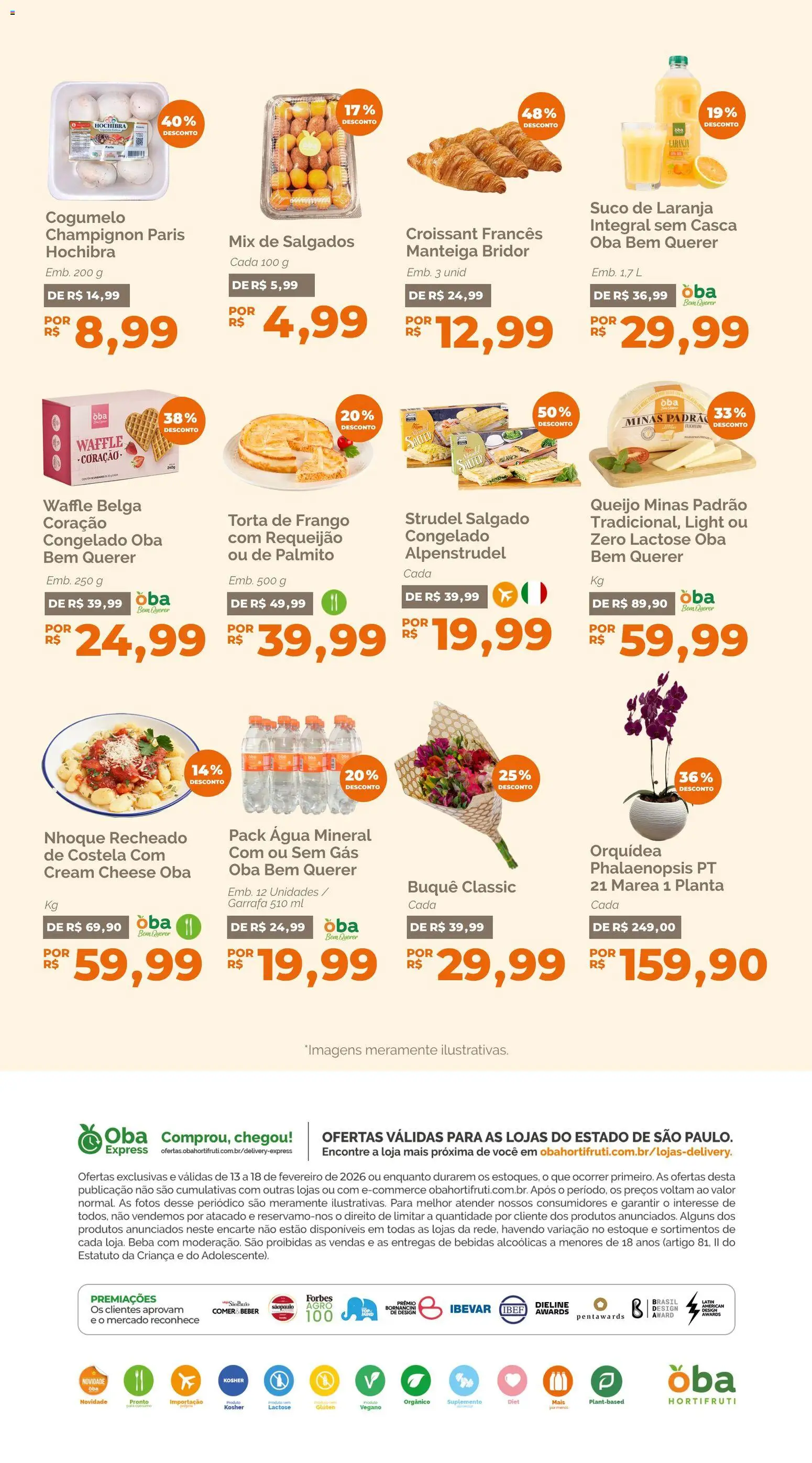 Oba Hortifruti Folheto - válido de 13.02.2026 | Página: 7 | Produtos: Palmito, Cream cheese, Água mineral, Requeijão