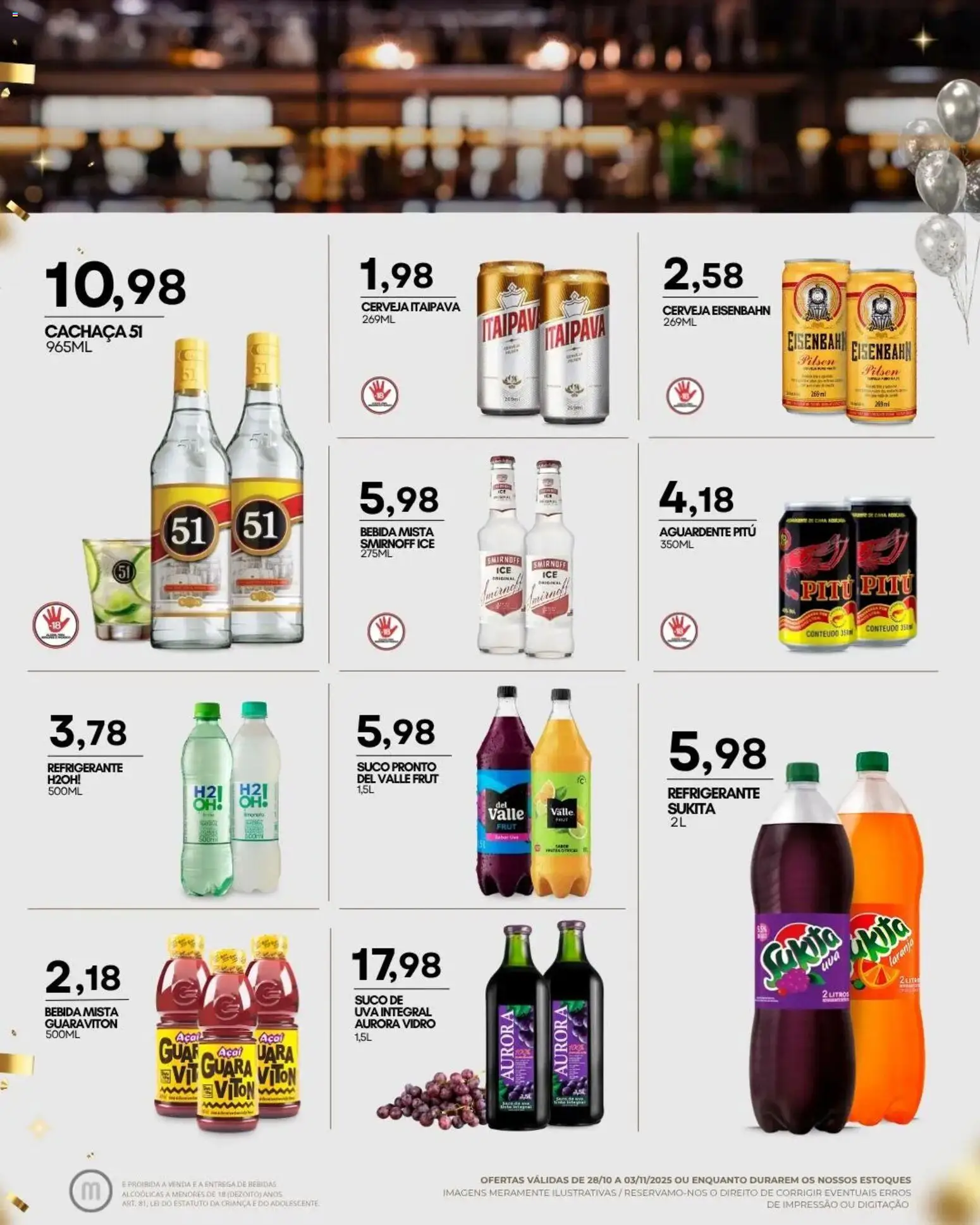 Mercadão Atacadista Folheto - válido de 28.10.2025 | Página: 10 | Produtos: Cachaça, Suco, Refrigerante, Açaí