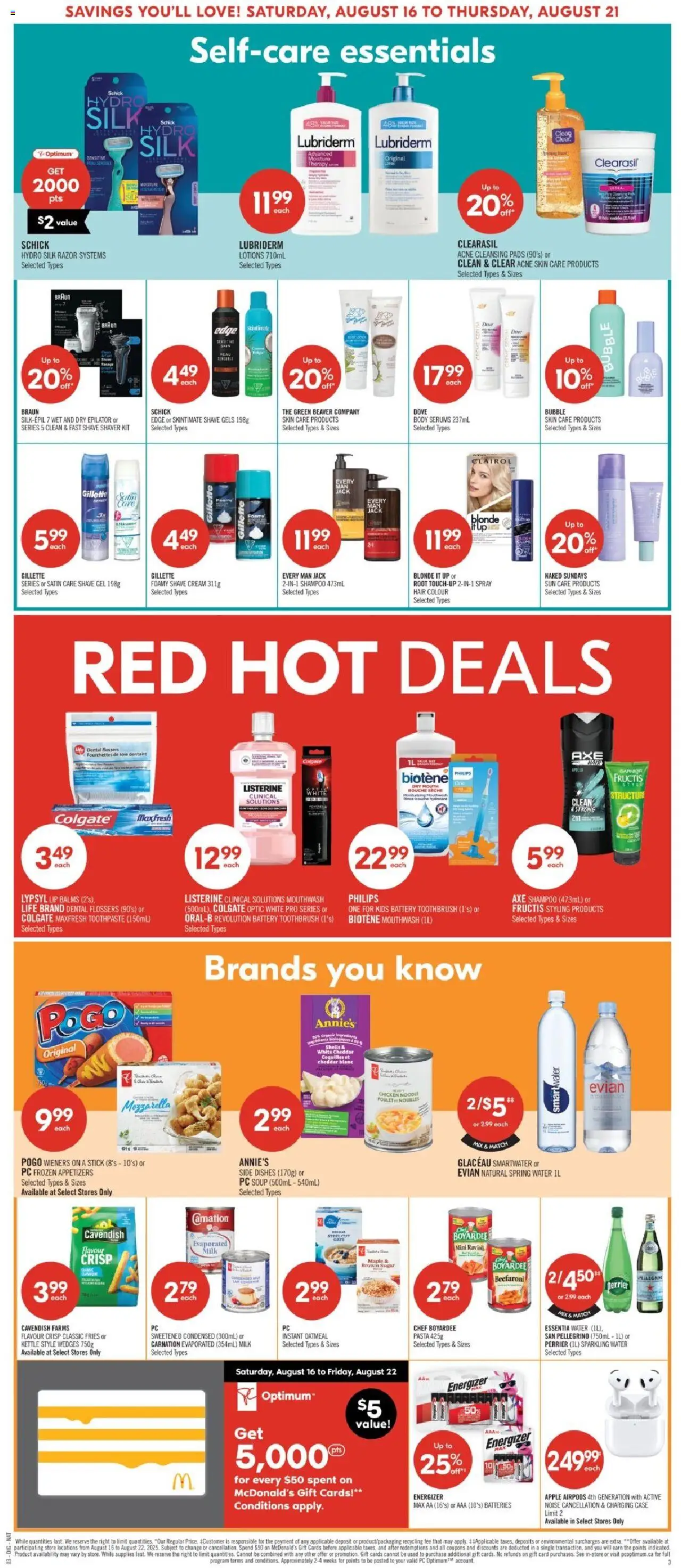 Shoppers flyer valid from 16.08.2025 | Page: 19 | Products: Pasta, Cream, Mouthwash, Milk
