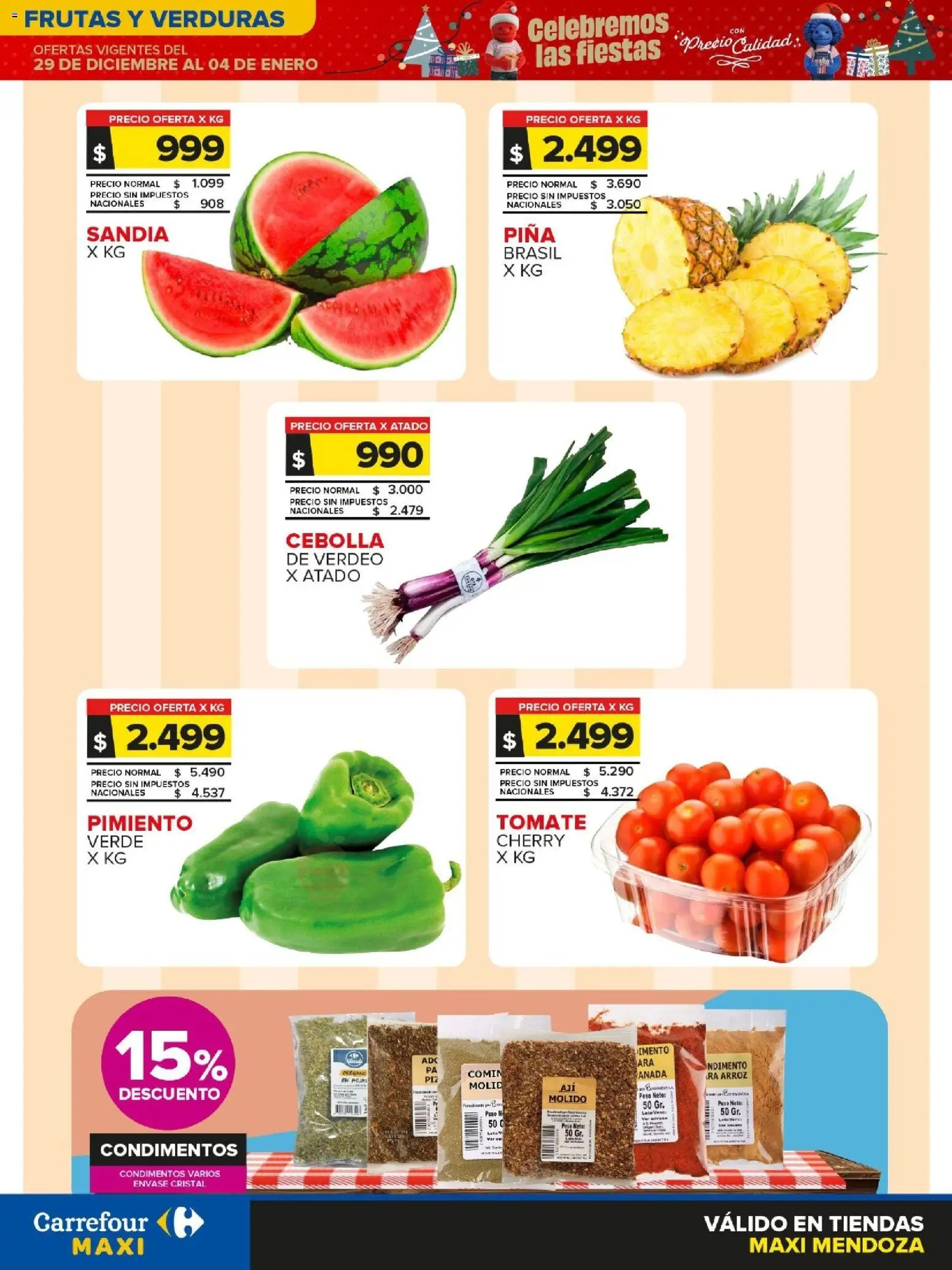 Carrefour - Frutas y Verduras  │ válido desde el 29.12.2025 | Página: 1 | Productos: Peso, Cebolla, Sandía, Pimiento